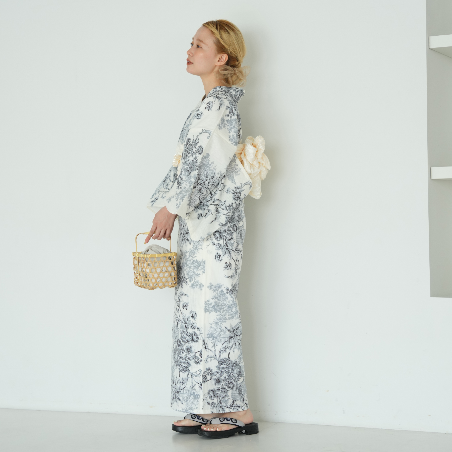 utatane｜ニコアンティーク 高級変わり織 浴衣3点セット ローズ