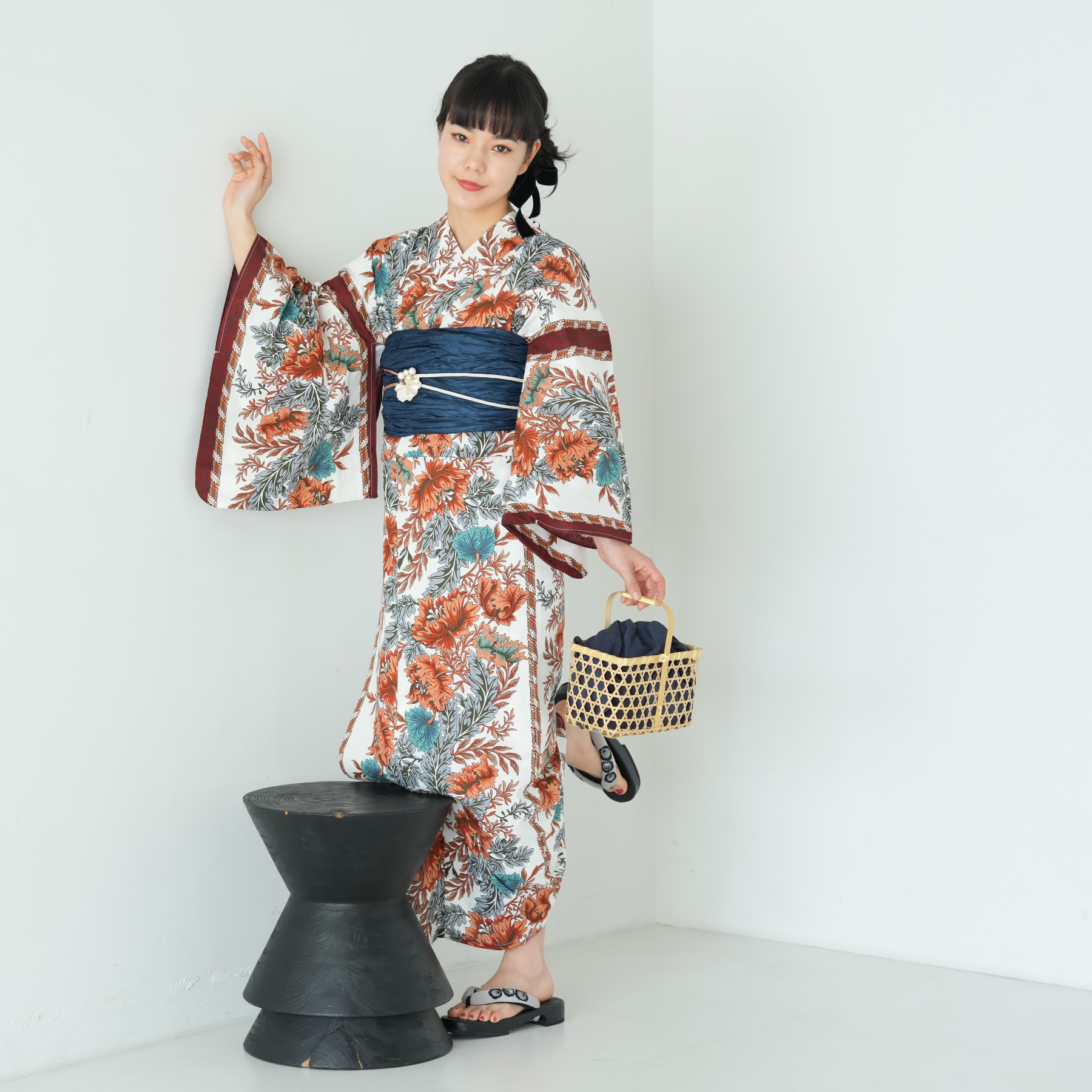 【ニコアンティーク 高級変わり織 浴衣3点セット エキゾチカ オレンジ】 浴衣 レディース セット ニコアンティーク 高級変わり織 浴衣3点