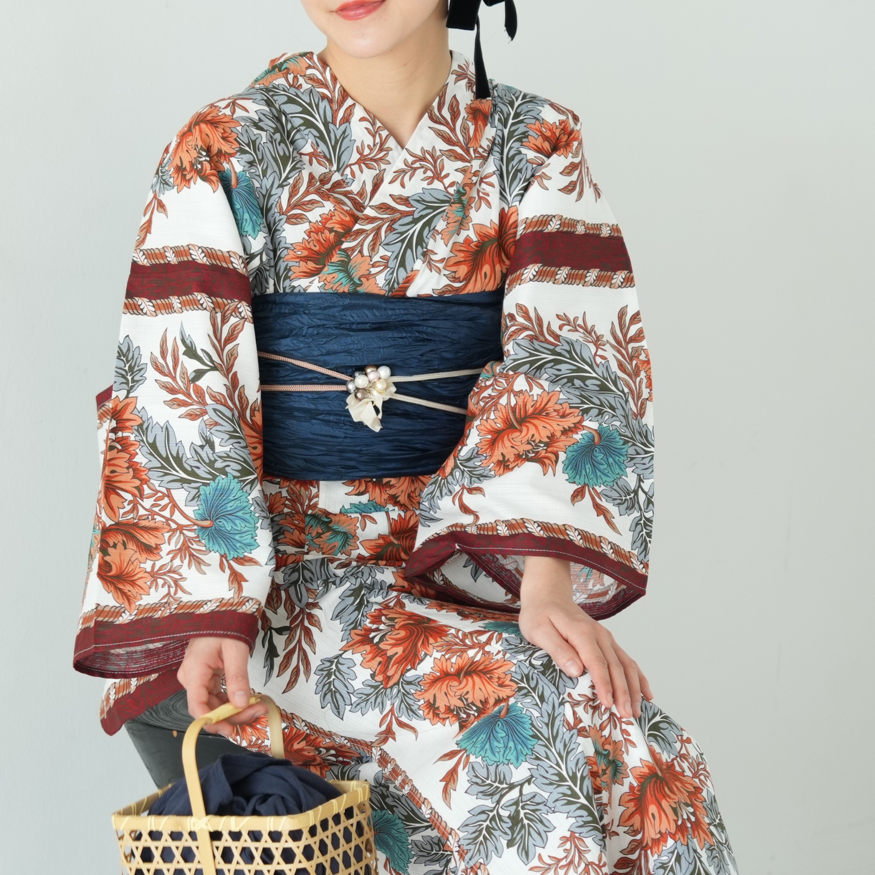 【ニコアンティーク 高級変わり織 浴衣3点セット エキゾチカ オレンジ】 浴衣 レディース セット ニコアンティーク 高級変わり織 浴衣3点