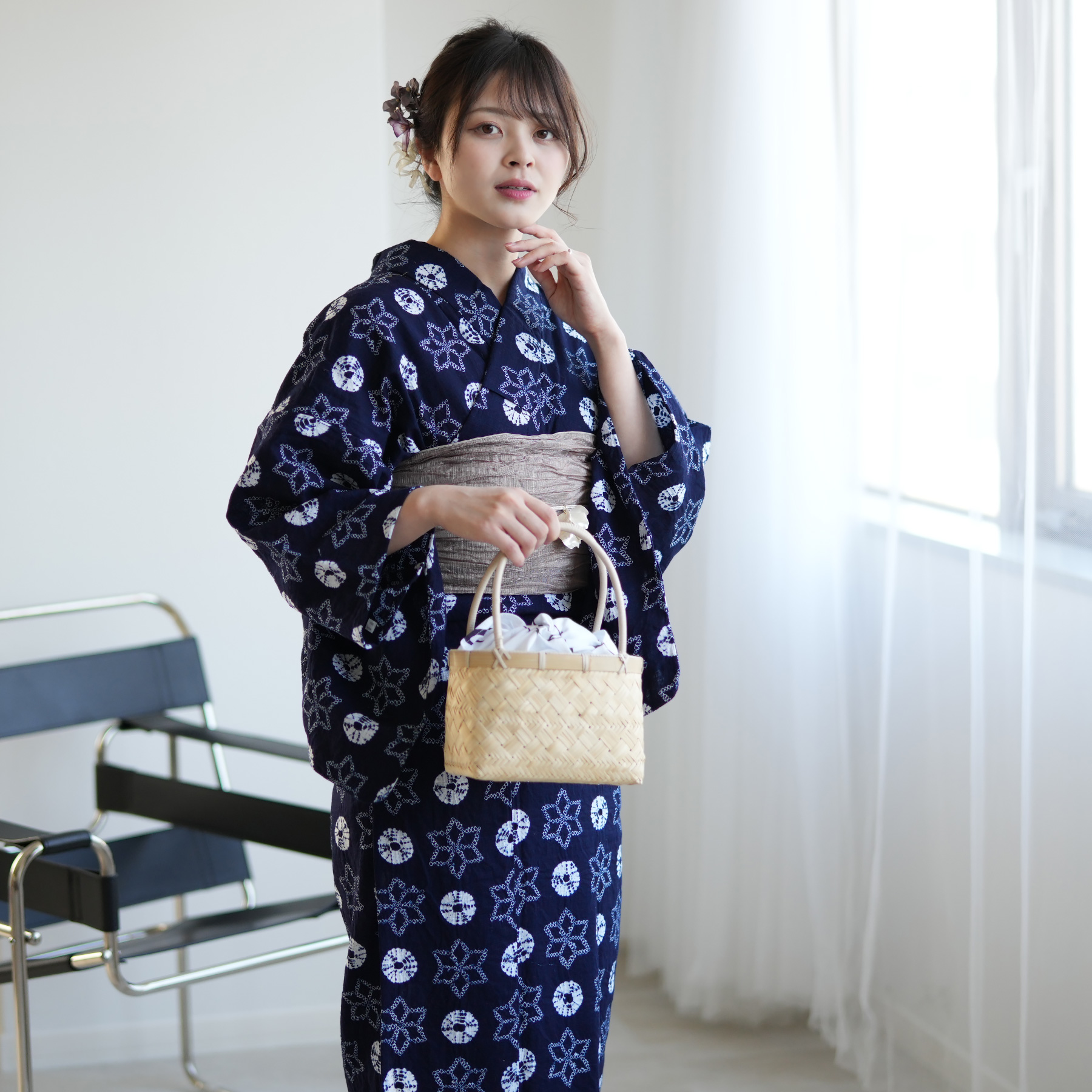 有松絞り浴衣青色花柄単衣ブルーネイビーホワイトピンク藍色白色165木綿着物ゆかた utatane 浴衣 レディース セット 有松絞り 浴衣3点セット 藍色の