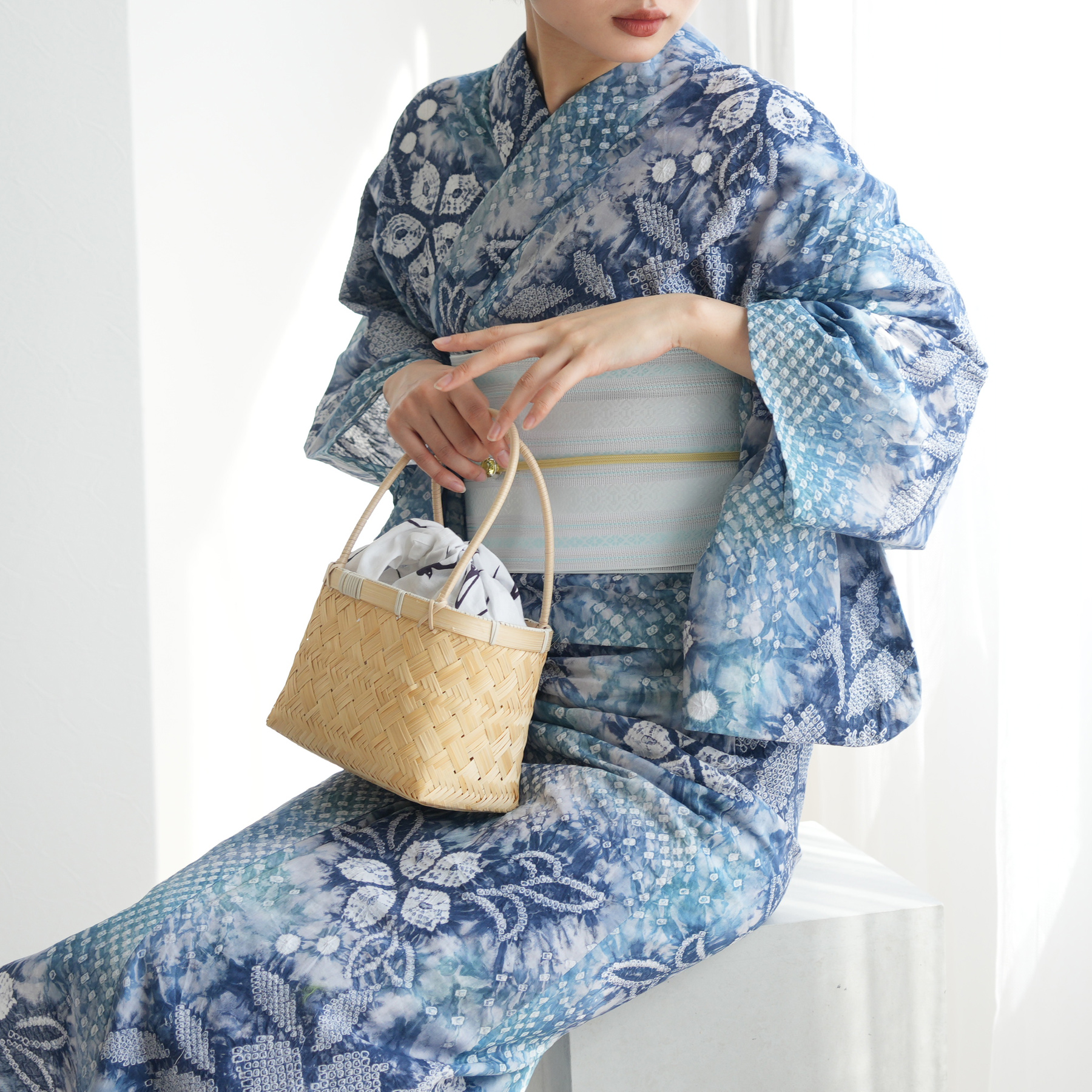 有松絞り 浴衣 木綿 バチ衿 肩当て 居敷当て 花文 イ5605