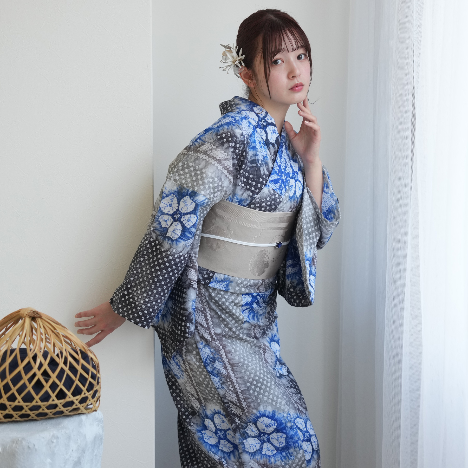 utatane 浴衣 レディース セット 有松絞り 浴衣3点セット 墨色に