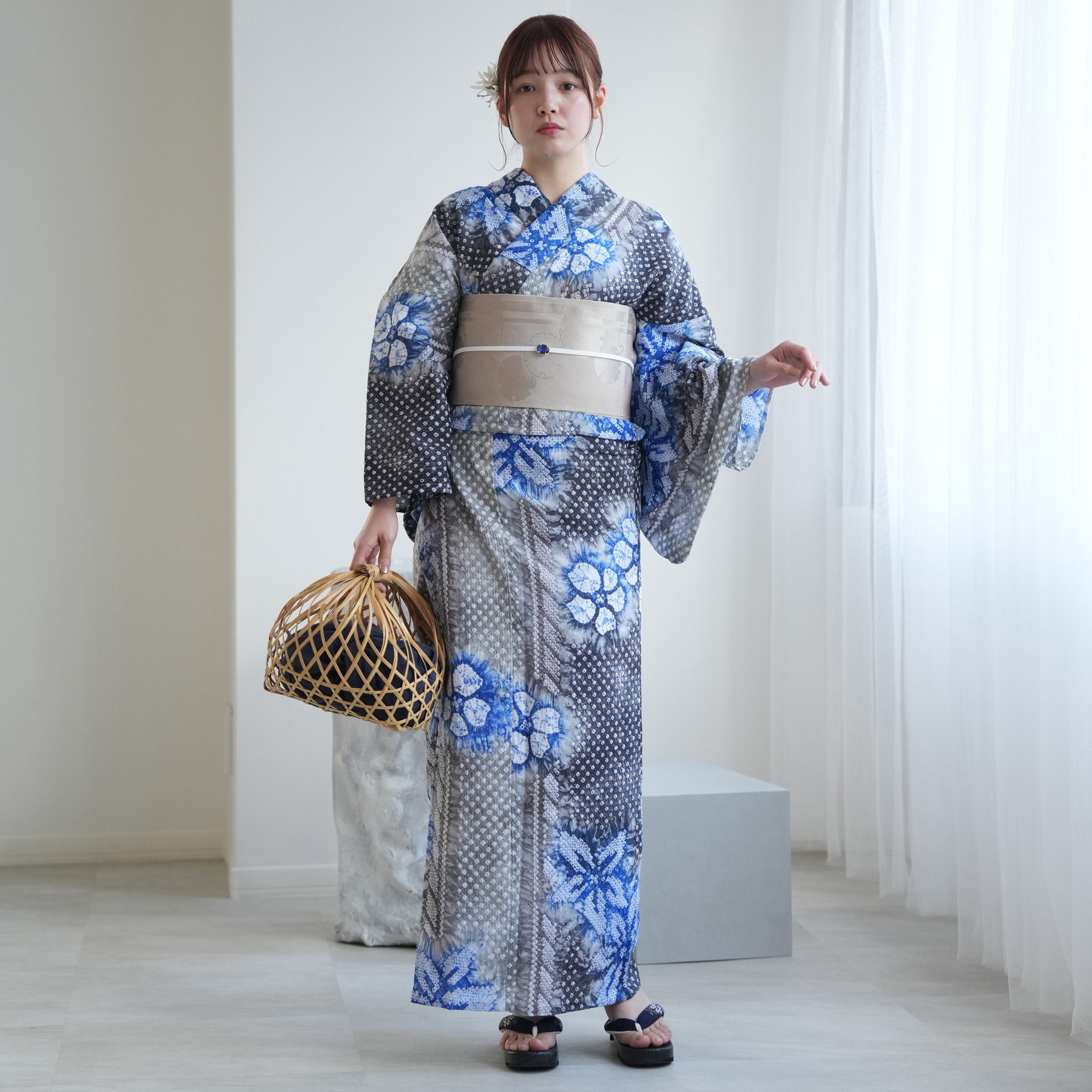 【utatane】浴衣 3点セット utatane 浴衣 レディース セット 有松絞り 浴衣3点セット 墨色に
