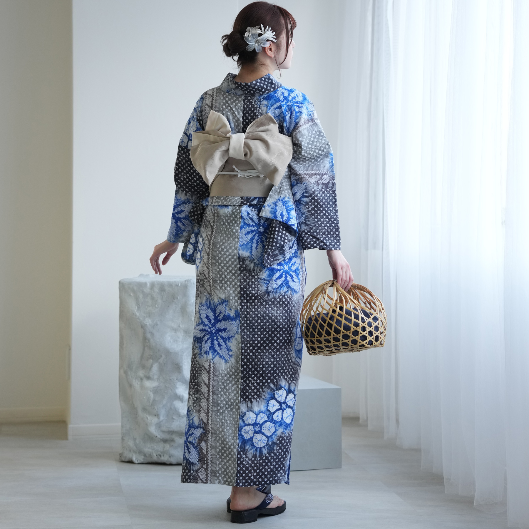 utatane 浴衣 レディース セット 有松絞り 浴衣3点セット 墨色に