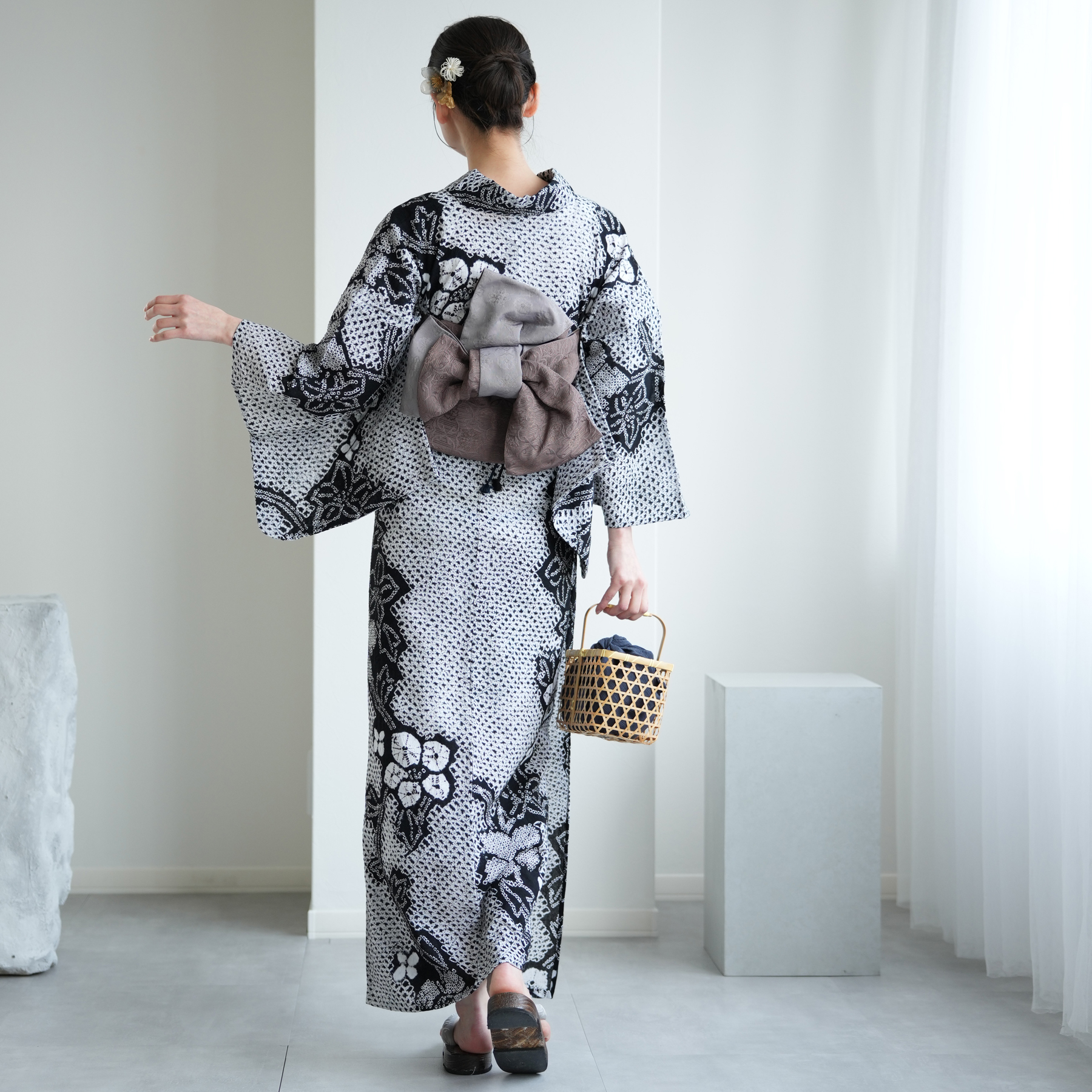 浴衣 レディース セット utatane 有松絞り 浴衣3点セット 黒地に