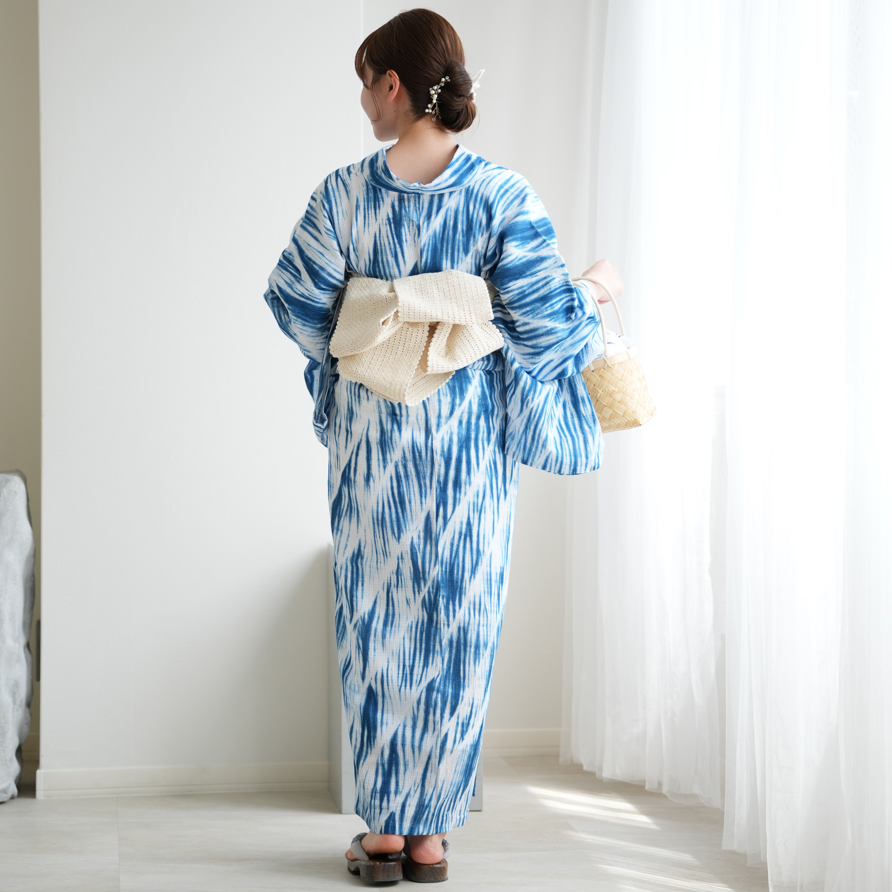 有松鳴海絞りフルセット5点　美品高級浴衣+半幅帯+帯締め+帯揚げ+帯留め 有松鳴海絞りフルセット5点 高級綿浴衣+夏帯+夏帯締め+夏帯揚げ+