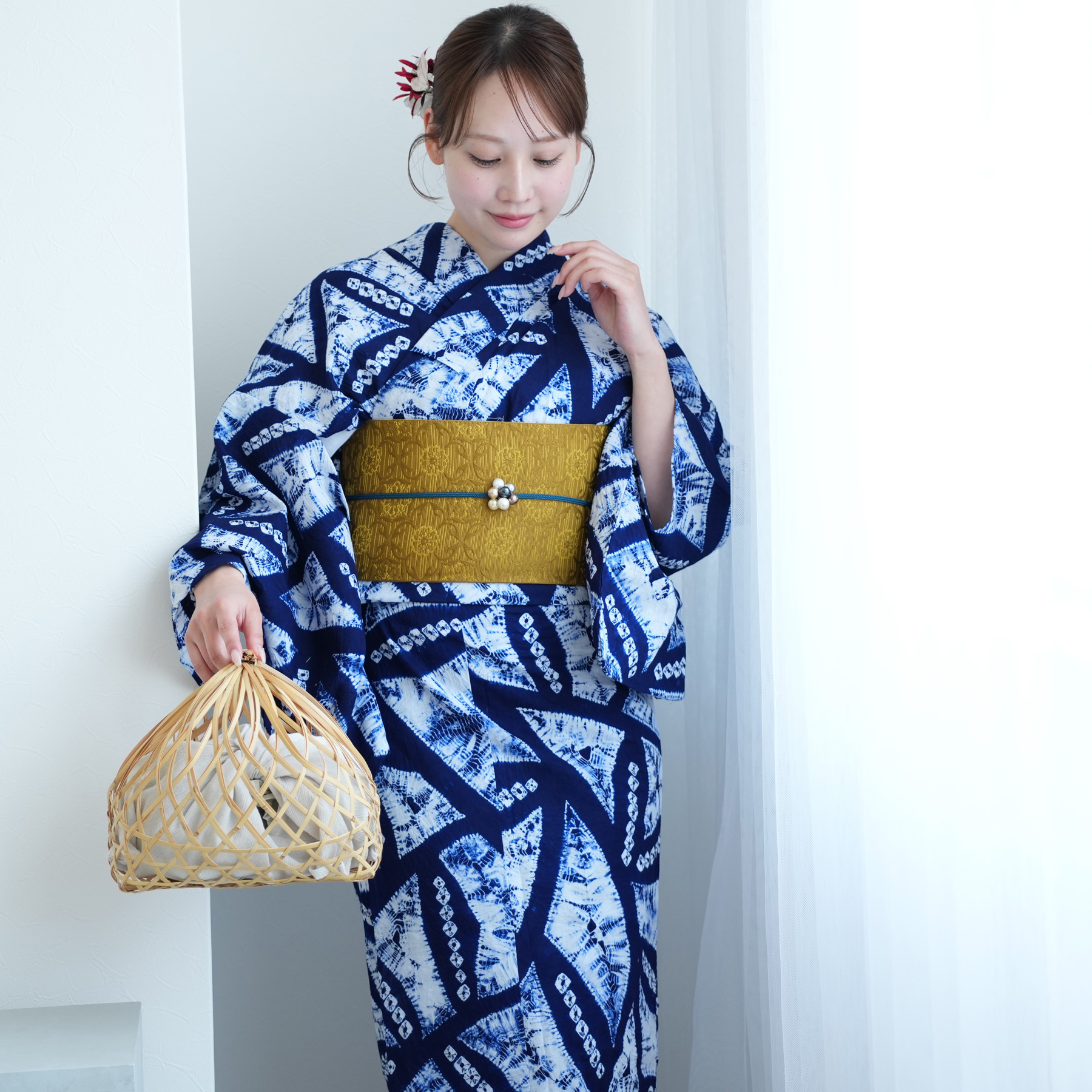 レディース　浴衣　絞り　ゆったり Prices down）浴衣 レディース 単品 お仕立て上がり 絞り浴衣