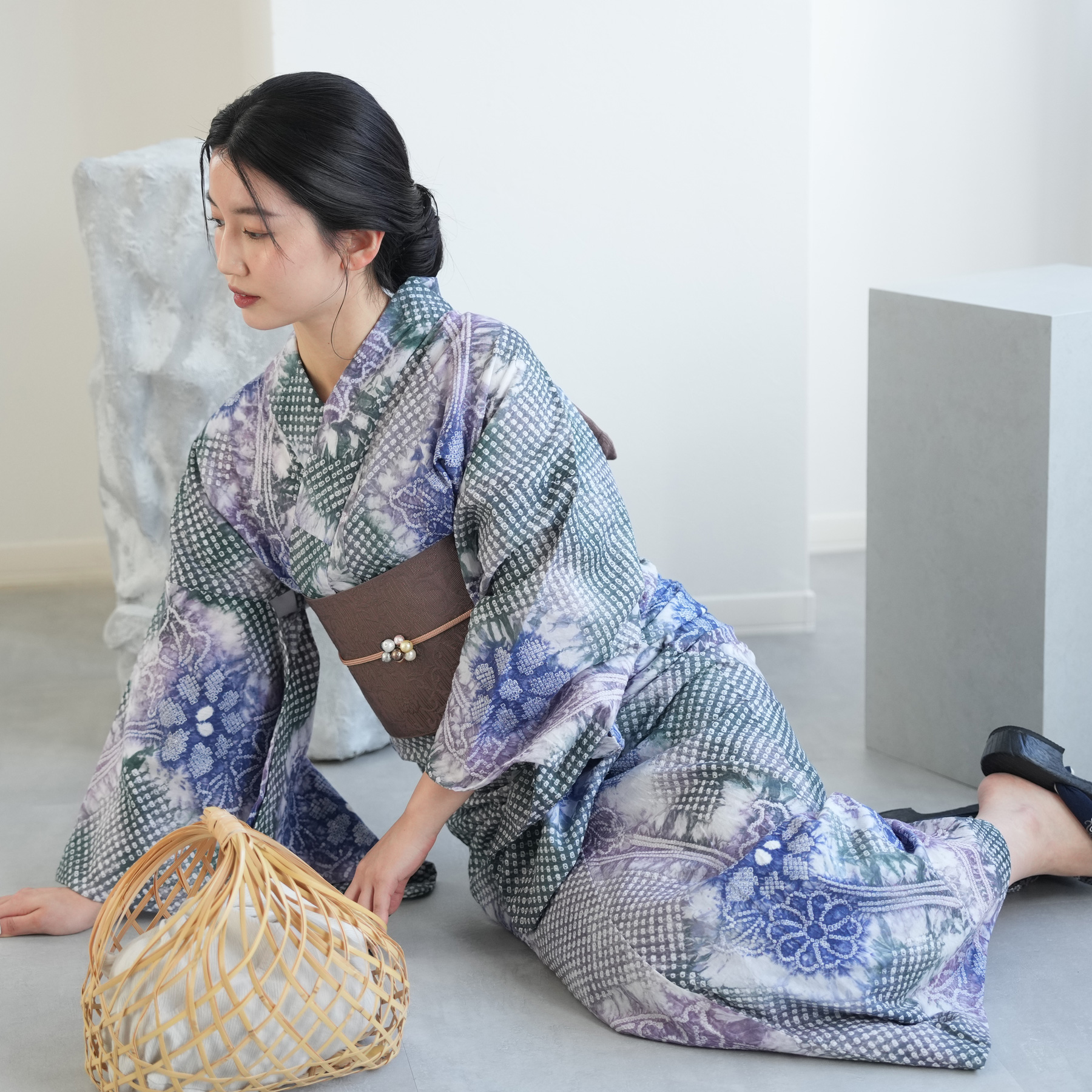 有松絞り浴衣　名古屋帯　夏帯セット 有松鳴海絞りフルセット5点 美品高級浴衣+名古屋帯+帯締め+