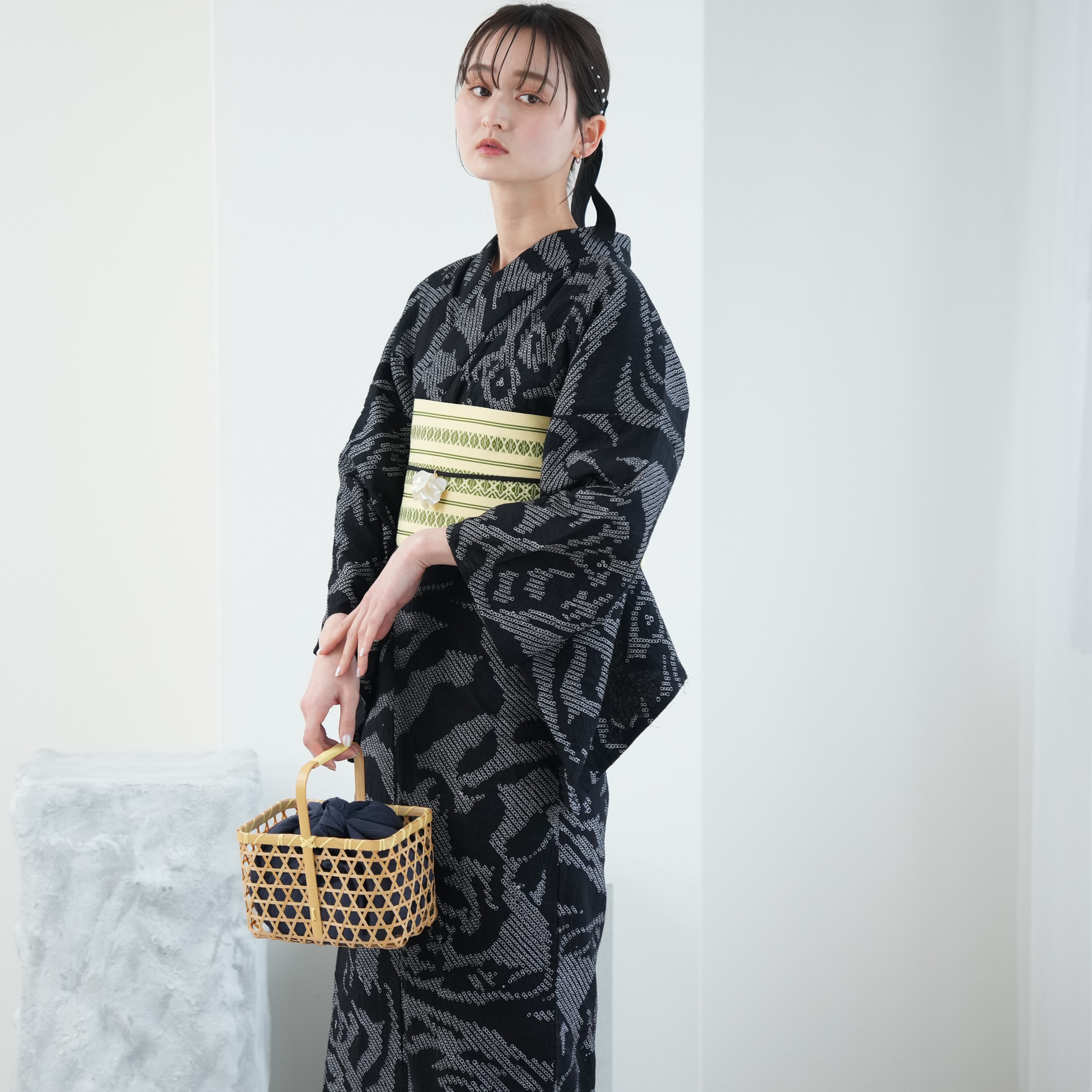 有松絞り　レディース浴衣　黒系 浴衣 レディース セット utatane 有松絞り 浴衣3点セット 名桐