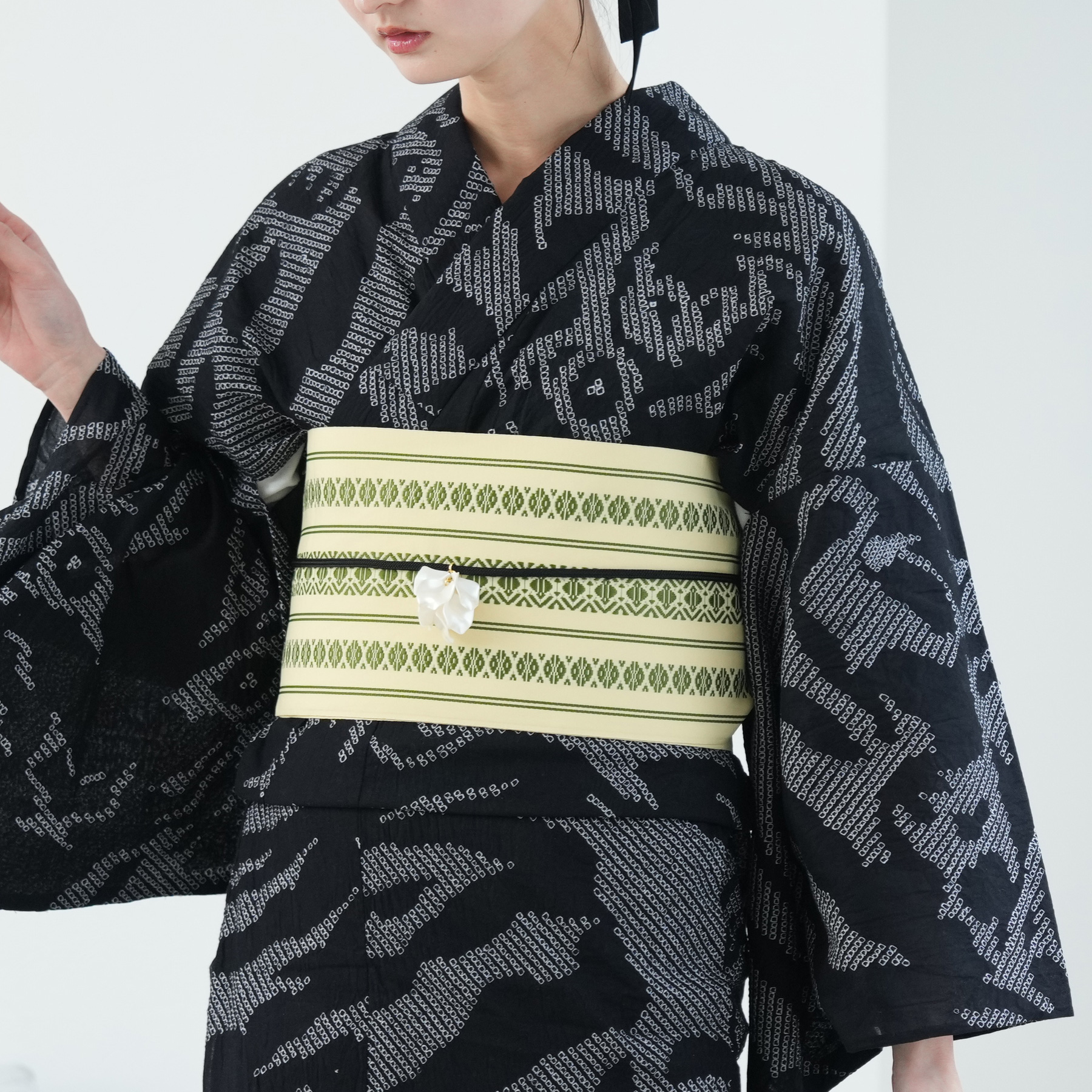 utatane 浴衣 レディース セット 有松絞り 浴衣3点セット 黒地に