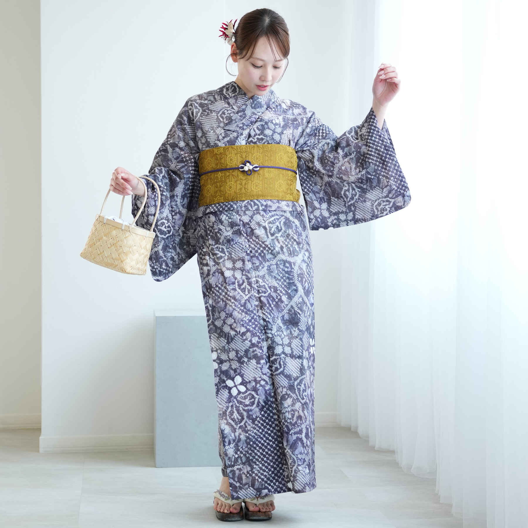 有松鳴海絞り、高級浴衣綿紅梅を含む浴衣8枚まとめ売り A61有松鳴海絞り 高級浴衣 綿 手縫い仕立て 仕付け糸 美品