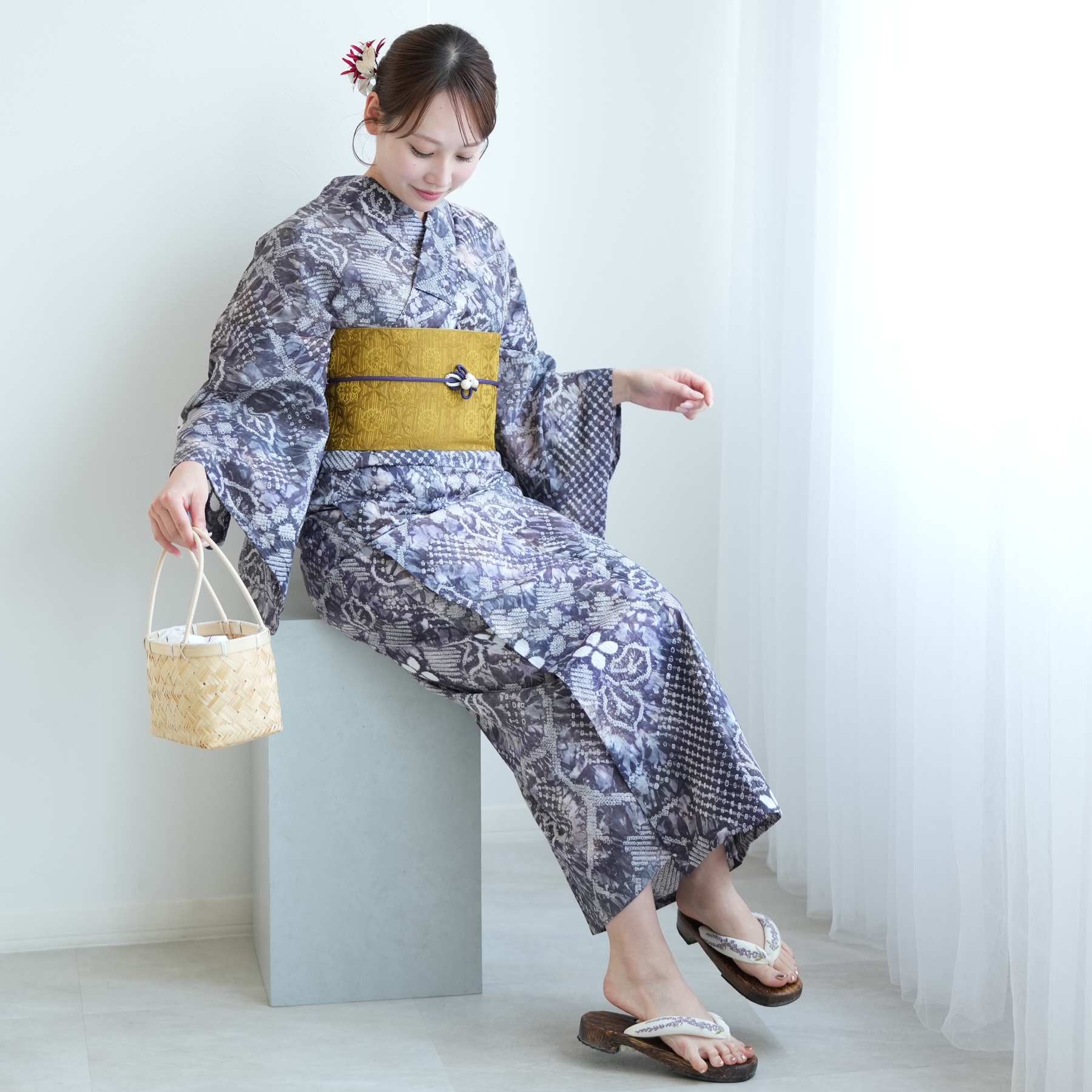 【浴衣】有松鳴海絞り アンティーク　捻り花模様　美品 レトロ 他おまとめ3点 c4d52ee9bfaec916b0f61f3530465f