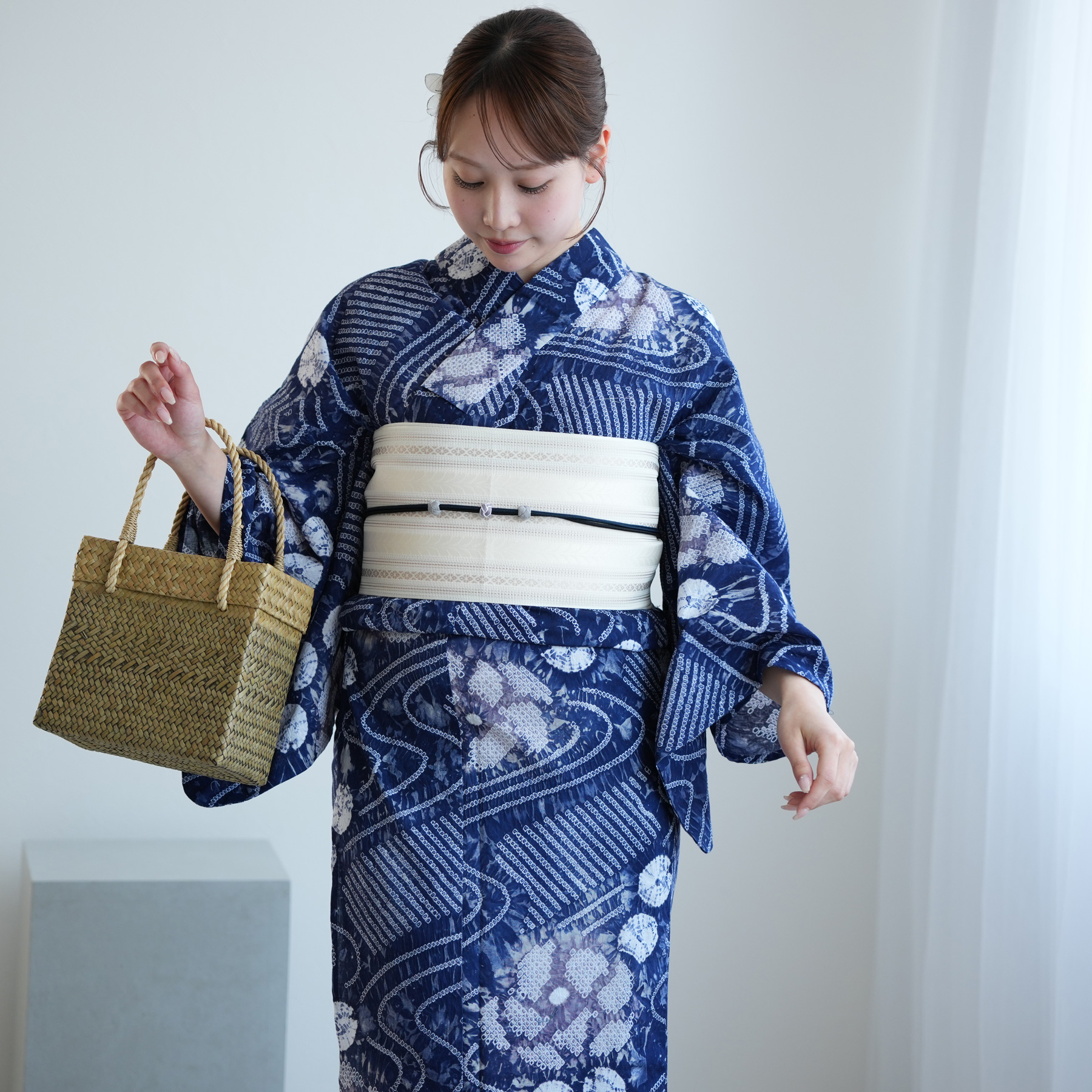 utatane 浴衣 レディース セット 有松絞り 浴衣3点セット 紺色に流水花