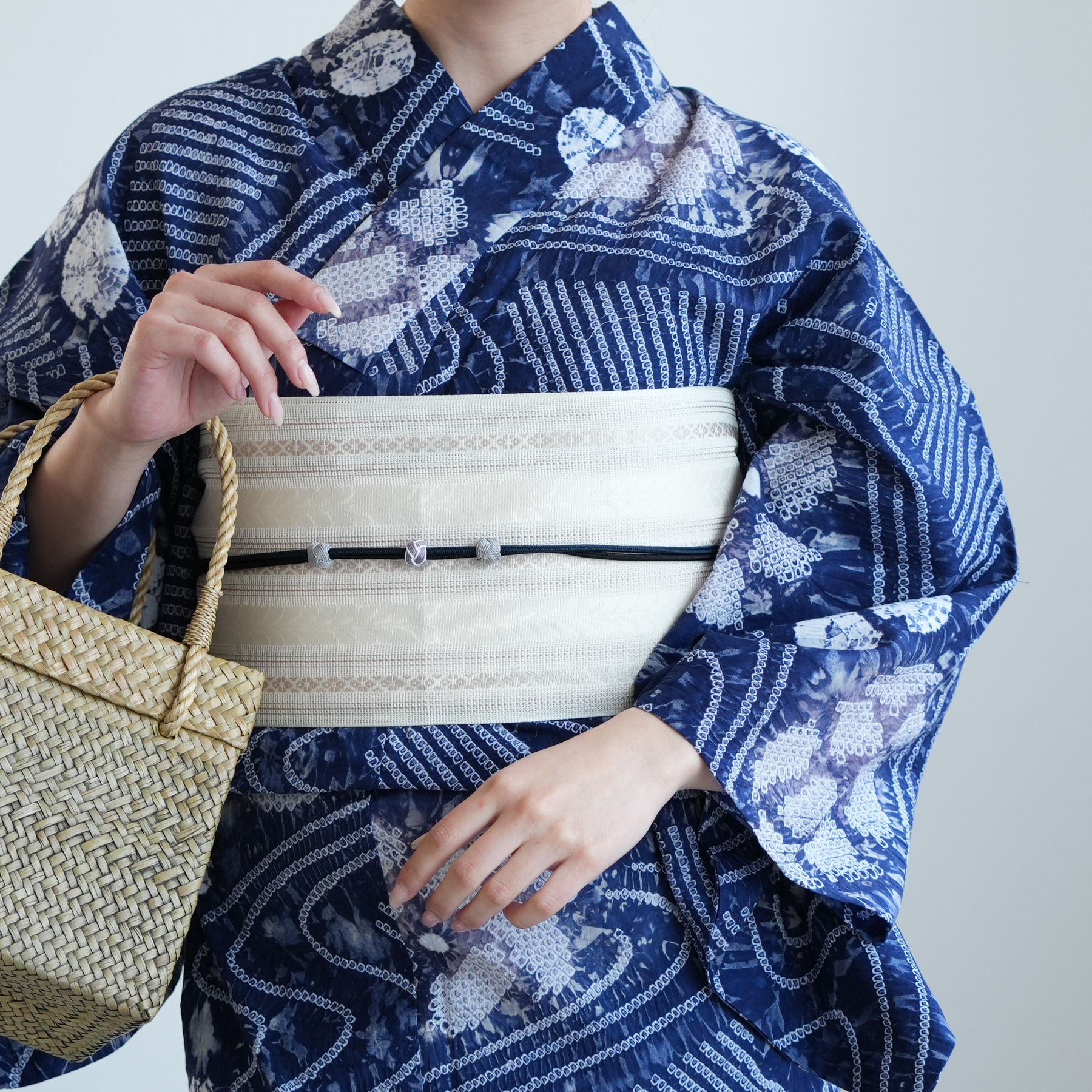 utatane 浴衣 レディース セット 有松絞り 浴衣3点セット 紺色に流水花