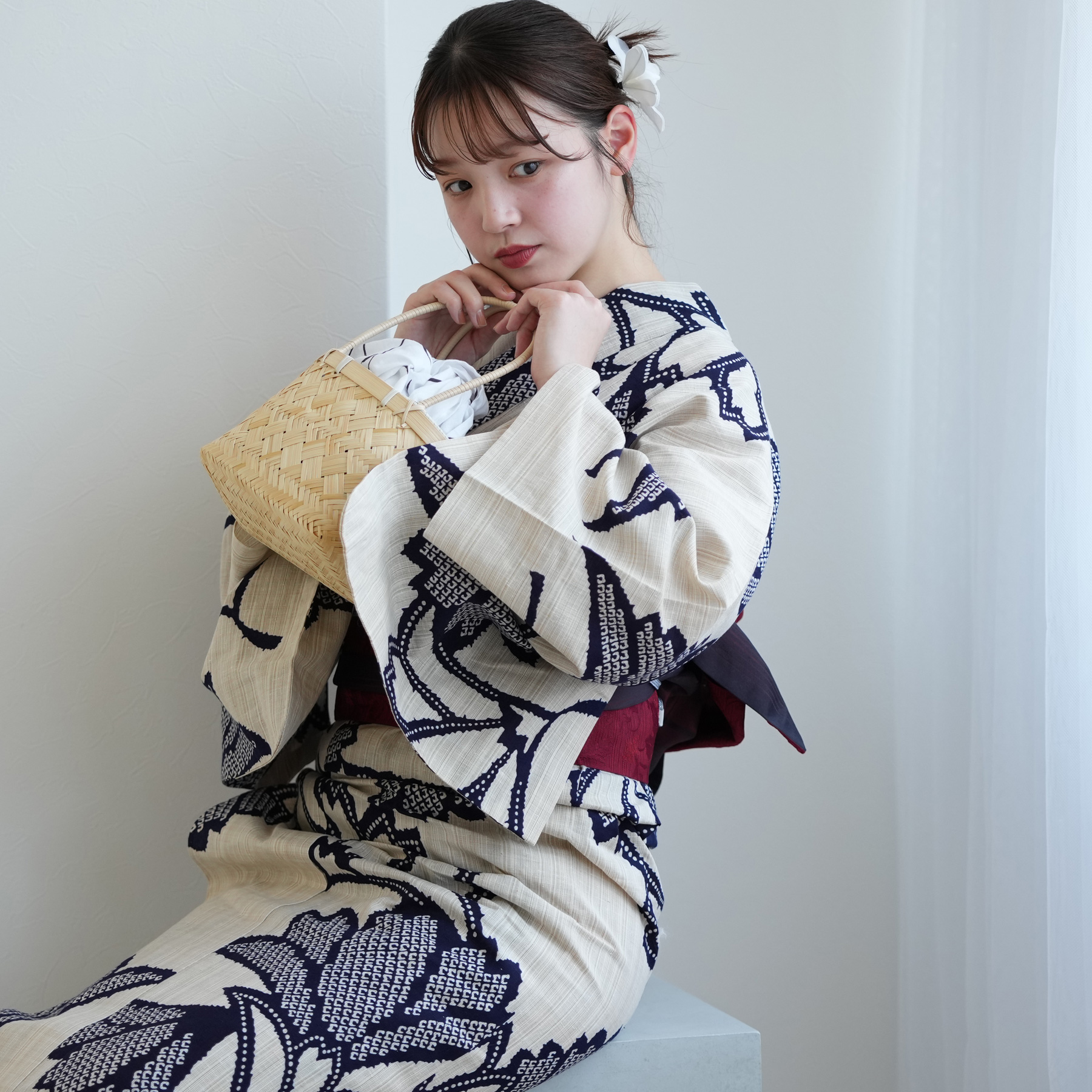 新品未使用★浴衣 残りわずか】浴衣単品「 水墨猫 」(FREE ダークレッド): ふりふ