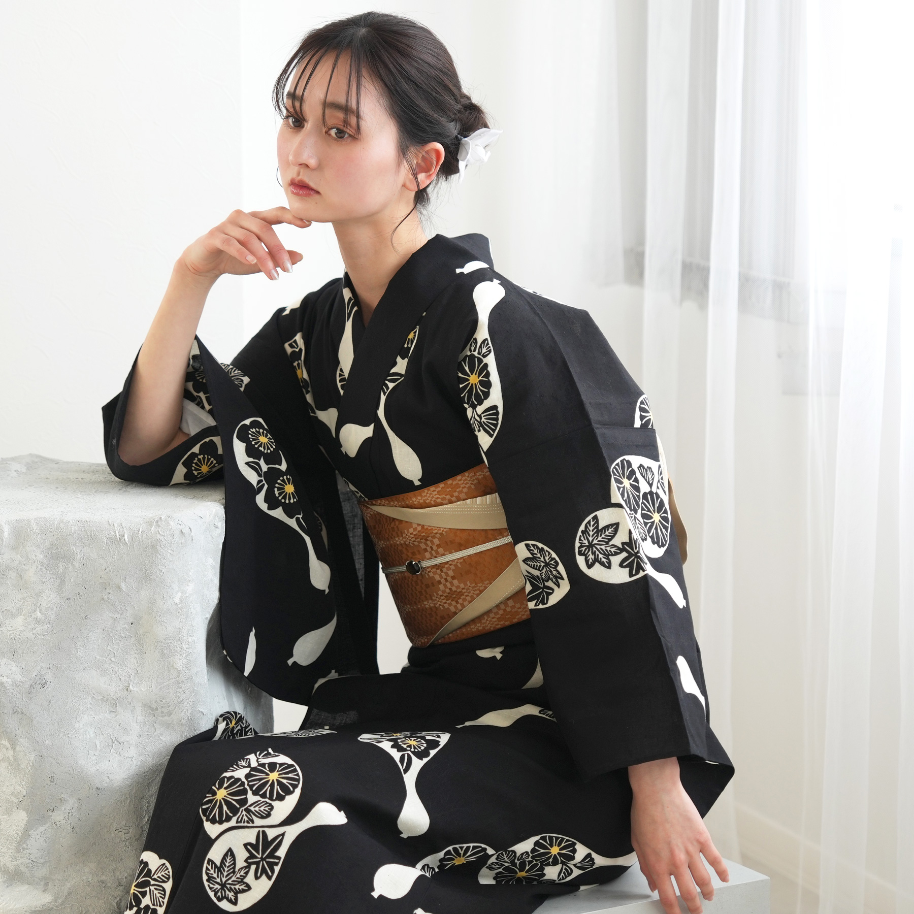 レディース浴衣セット　新品未使用　黒×オレンジ　作り帯 楽天市場】作り帯（カラーオレンジ）（浴衣セット｜和服