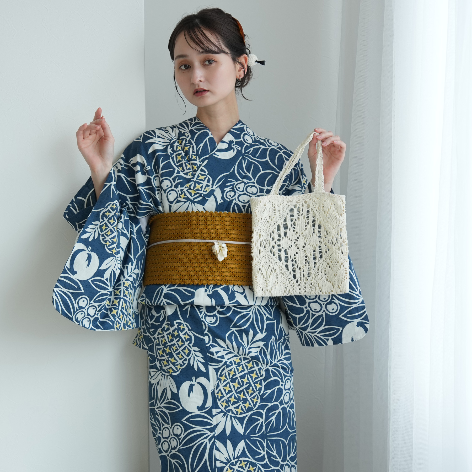 高級変わり織浴衣とぼかし半幅帯のセット utatane 浴衣 レディース セット × 注染工房 特選 注染浴衣3点セット