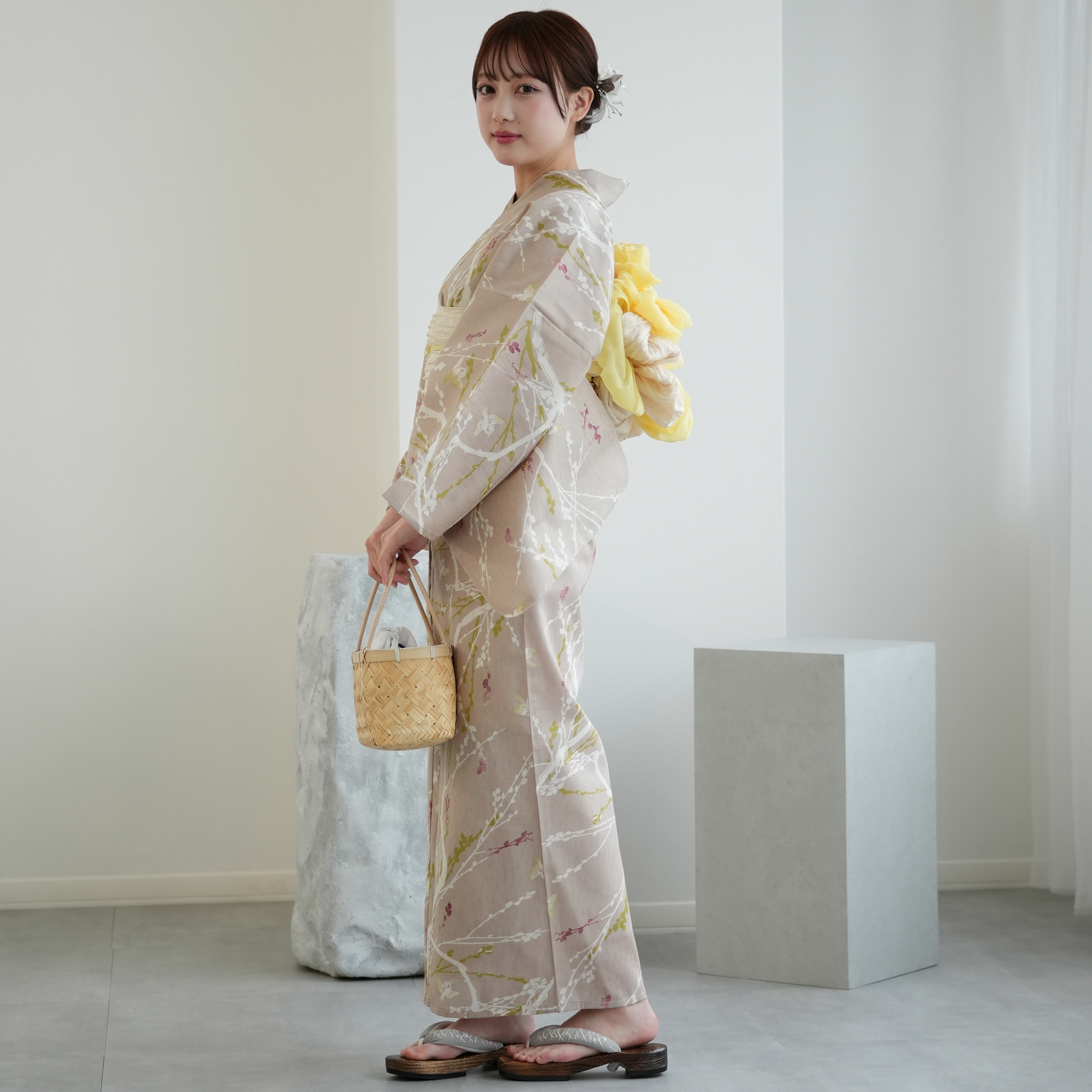 浴衣 レディース セット ひよこ商店 高級変わり織 浴衣3点セット 亜麻