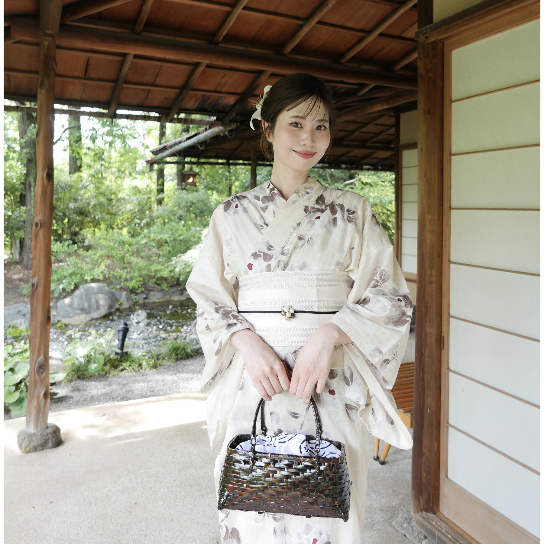 ［utatane×Acka.］浴衣3set 山茶花 完売商品‼️本日限り‼️ utatane×Acka.］山茶花 beige 浴衣3set ○ : 浴衣通販 utatane