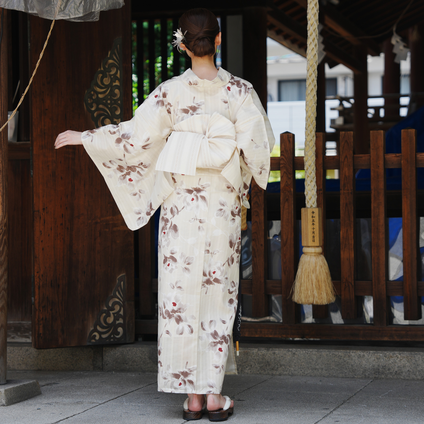 ［utatane×Acka.］浴衣3set 山茶花 完売商品‼️本日限り‼️ utatane×Acka.］山茶花 beige 浴衣3set ○ : 浴衣通販 utatane