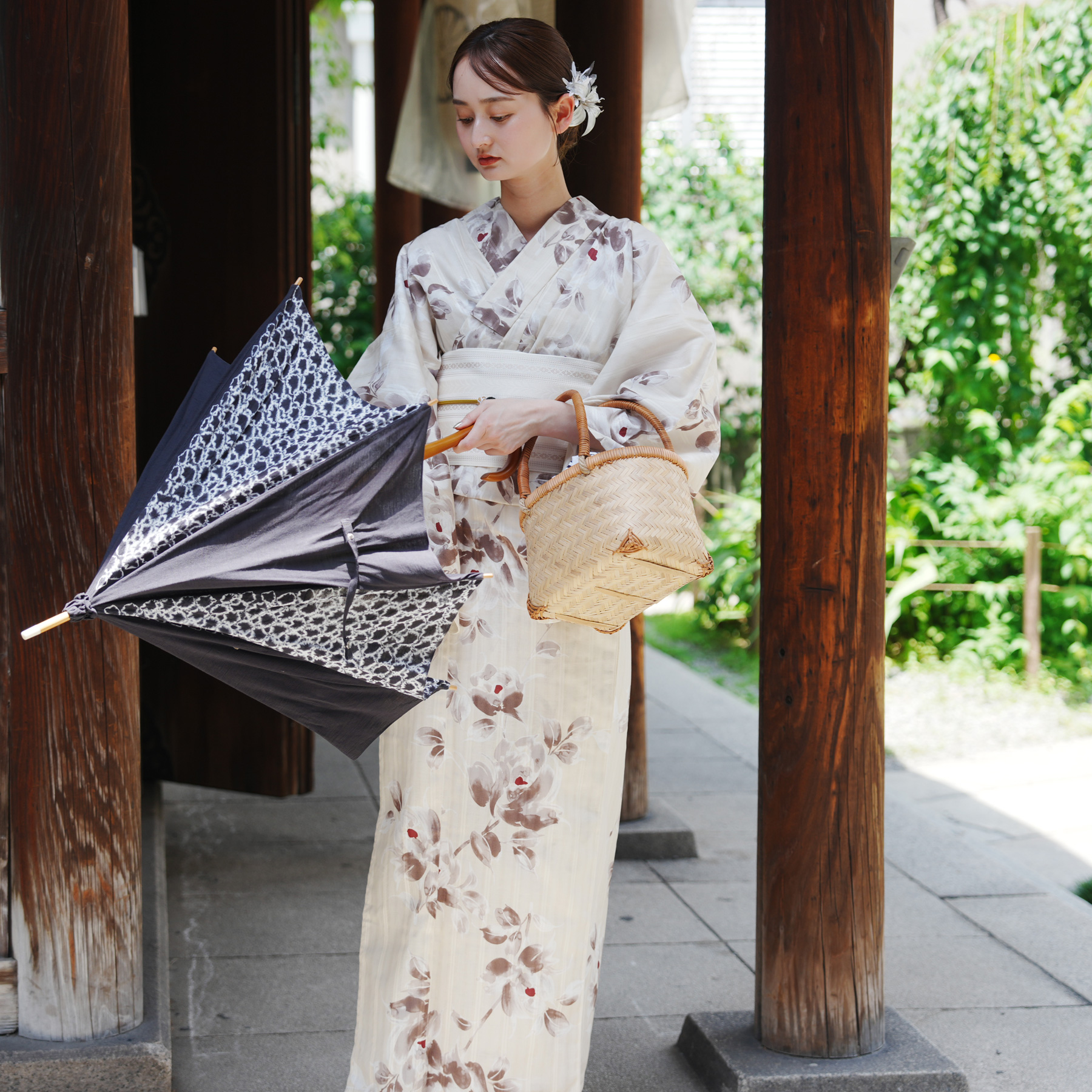 ［utatane×Acka.］浴衣3set 山茶花 完売商品‼️本日限り‼️ utatane×Acka.］山茶花 beige 浴衣3set ○ : 浴衣通販 utatane