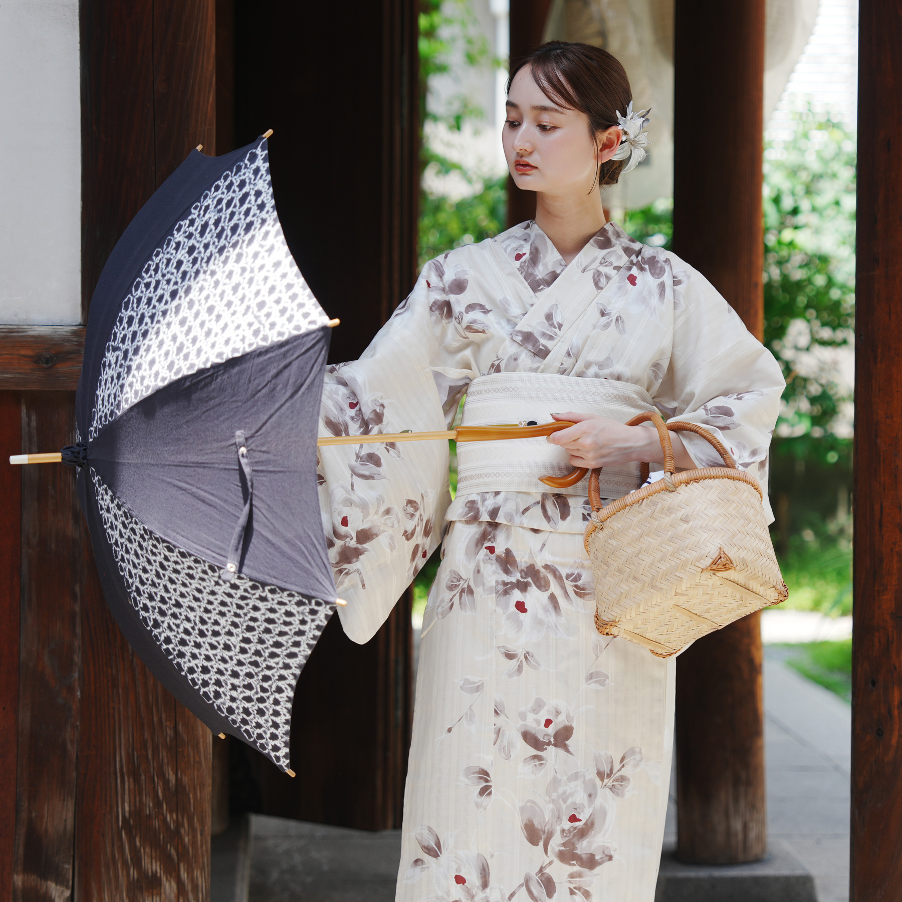 ［utatane×Acka.］浴衣3set 山茶花 white utatane×Acka.］山茶花 white（lame）浴衣3set – Acka online store