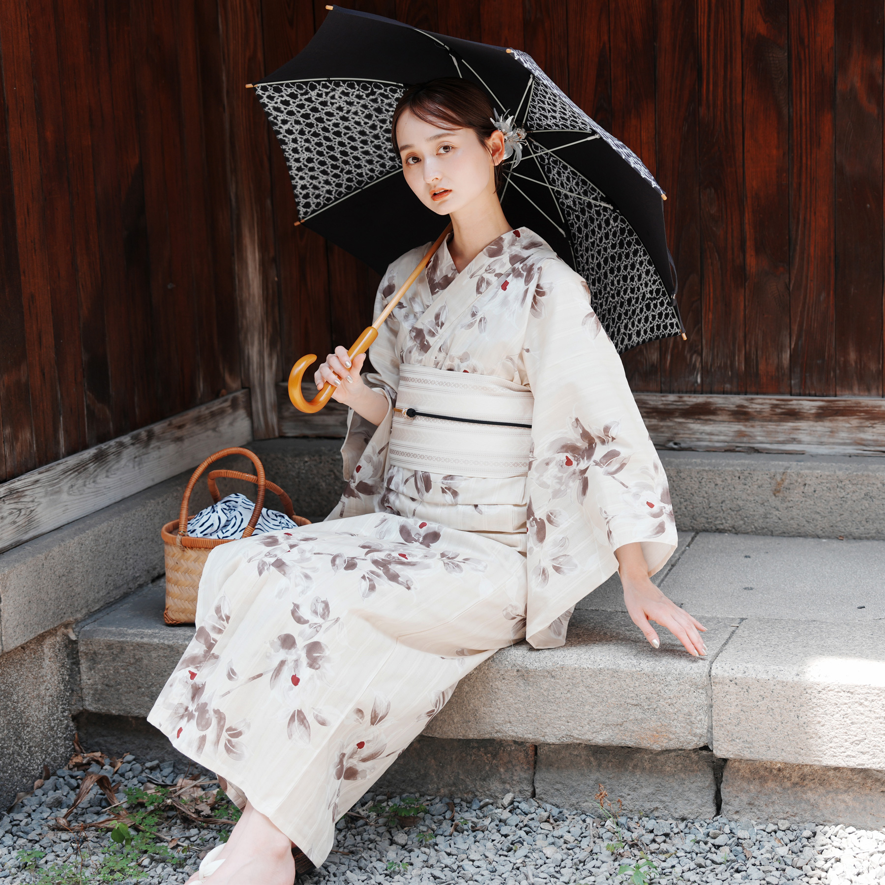 utatane×Acka.］山茶花 beige 浴衣3set ○ : 浴衣通販 utatane