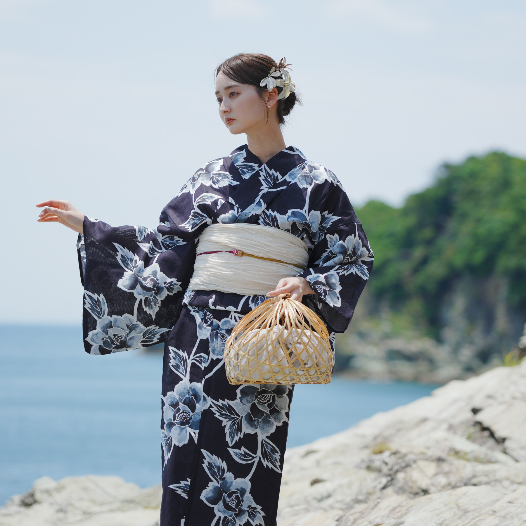 utatane 浴衣 レディース セット 高級変わり織 浴衣3点セット 濃紺の墨