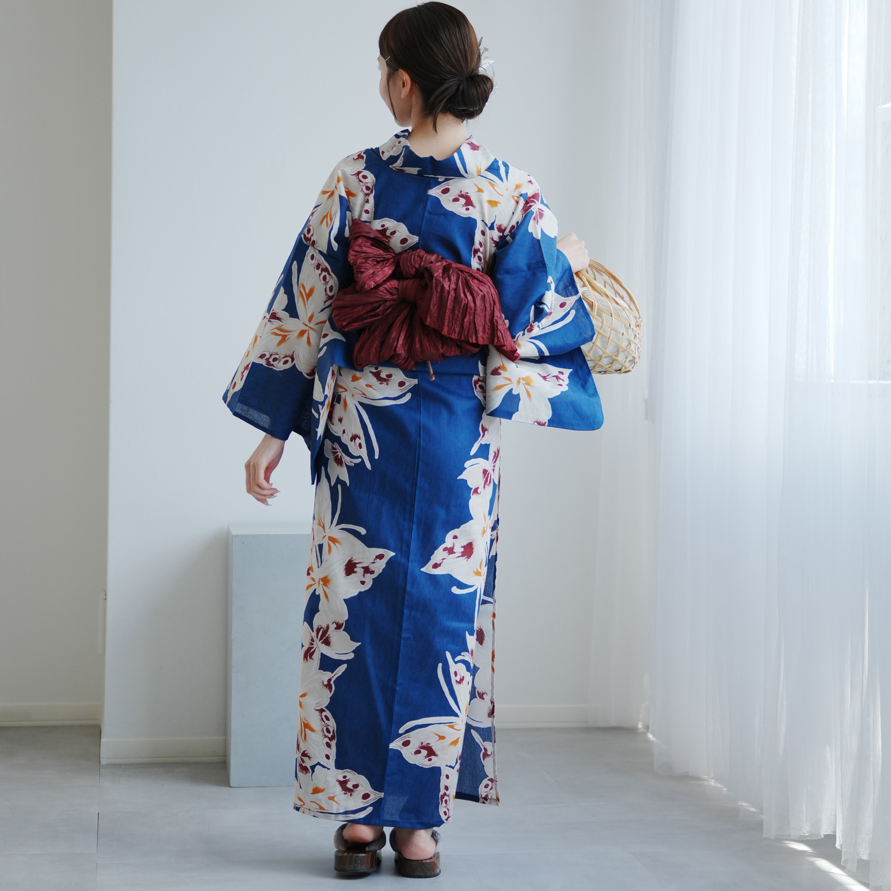 utatane 浴衣 レディース セット 高級変わり織 浴衣3点セット 瑠璃青に
