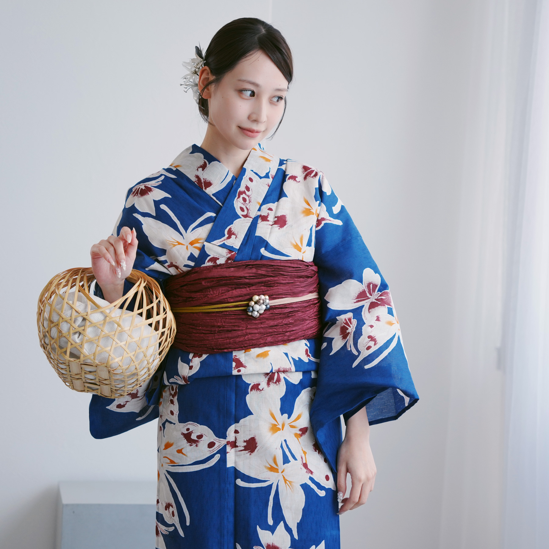utatane 浴衣 レディース セット 高級変わり織 浴衣3点セット 瑠璃青に