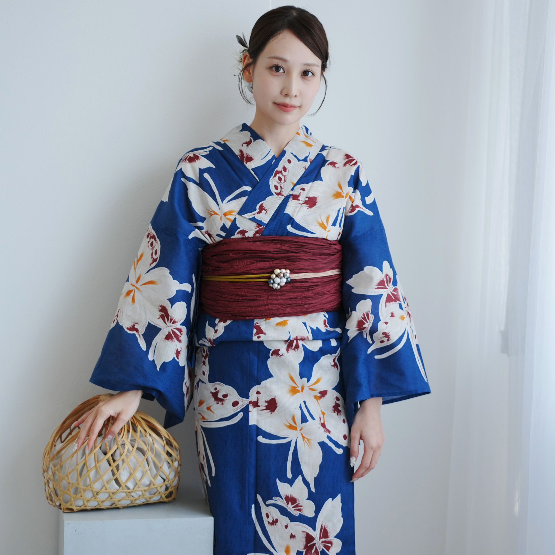 utatane 浴衣 レディース セット 高級変わり織 浴衣3点セット 瑠璃青に