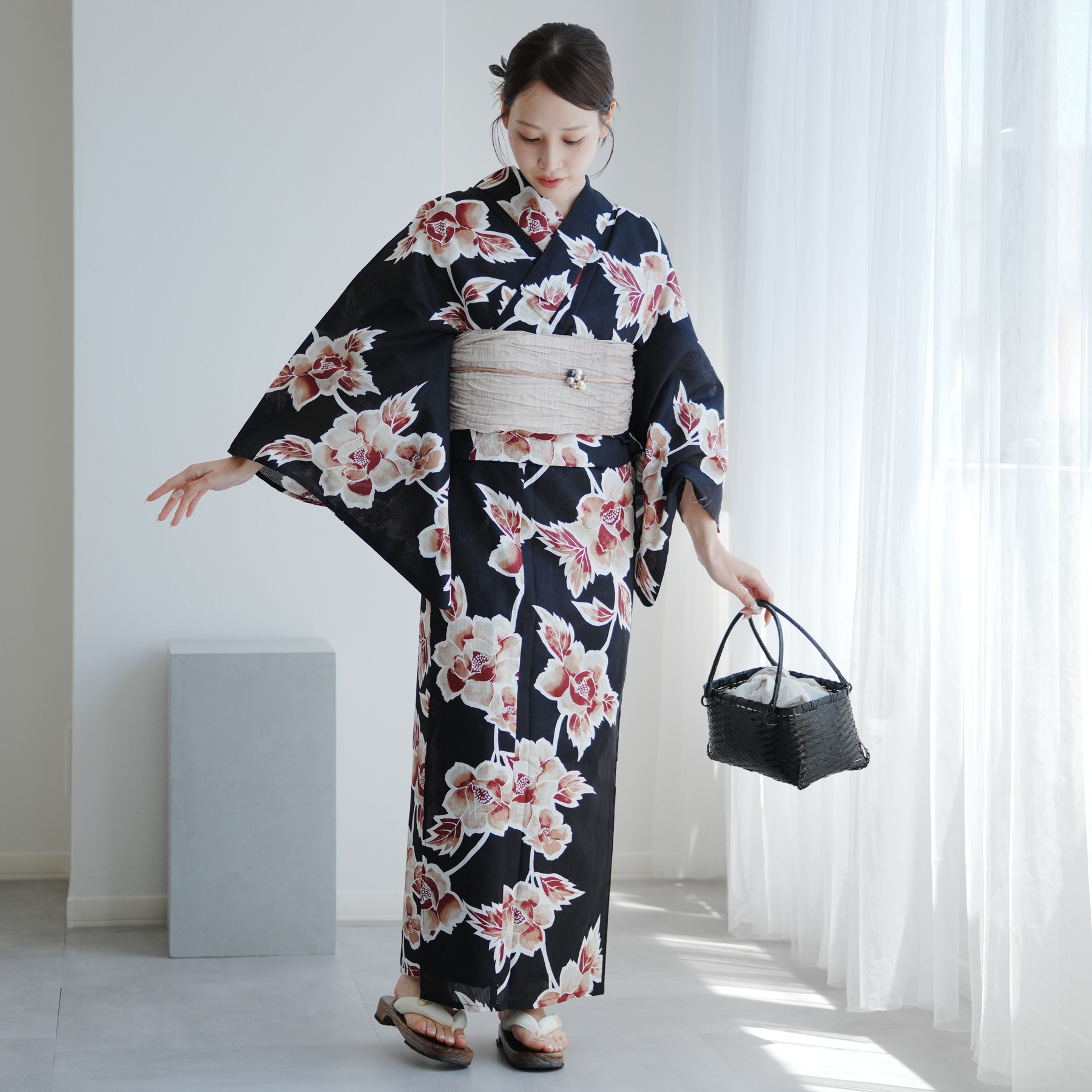 utatane 浴衣　単品 utatane 浴衣 レディース セット 高級変わり織 浴衣3点セット 黒