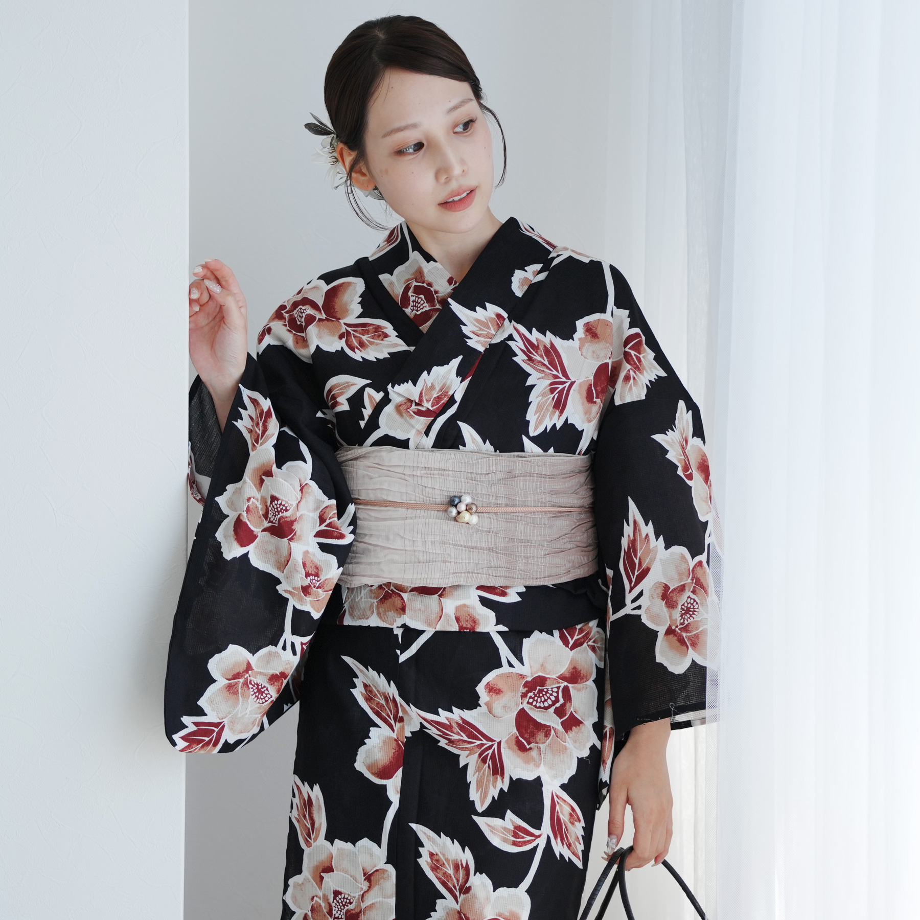 utatane 浴衣 レディース セット 高級変わり織 浴衣3点セット 黒