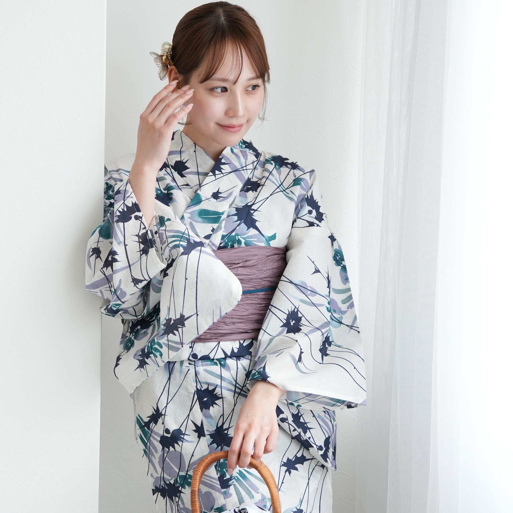 画像の帯つき◆◆古典高級しじら織り夏着物&浴衣◆新品未使用　呉服店購入浴衣 浴衣 レディース セット ニコアンティーク 高級変わり織 浴衣3点