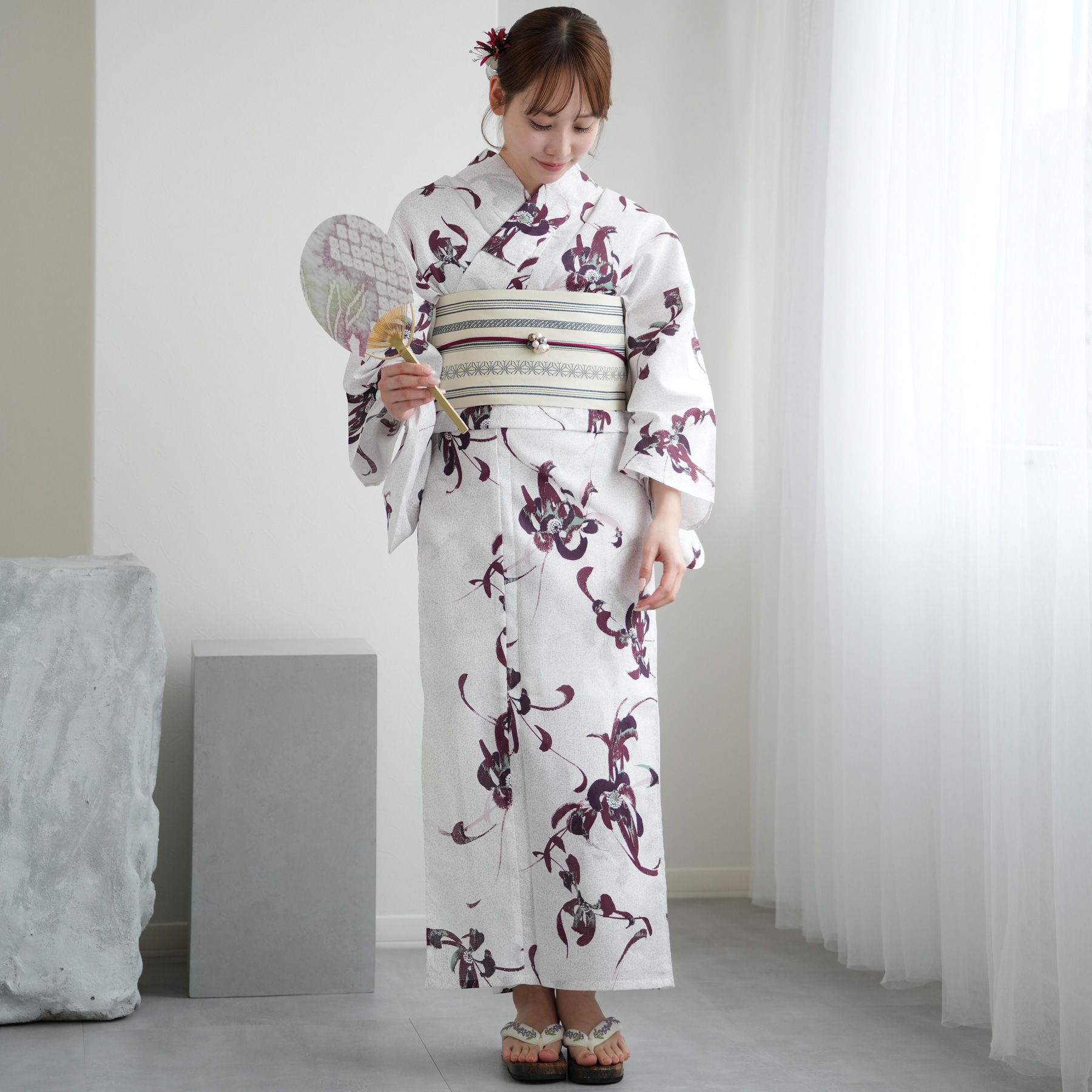 utatane 浴衣 レディース セット 高級変わり織 浴衣3点セット 赤