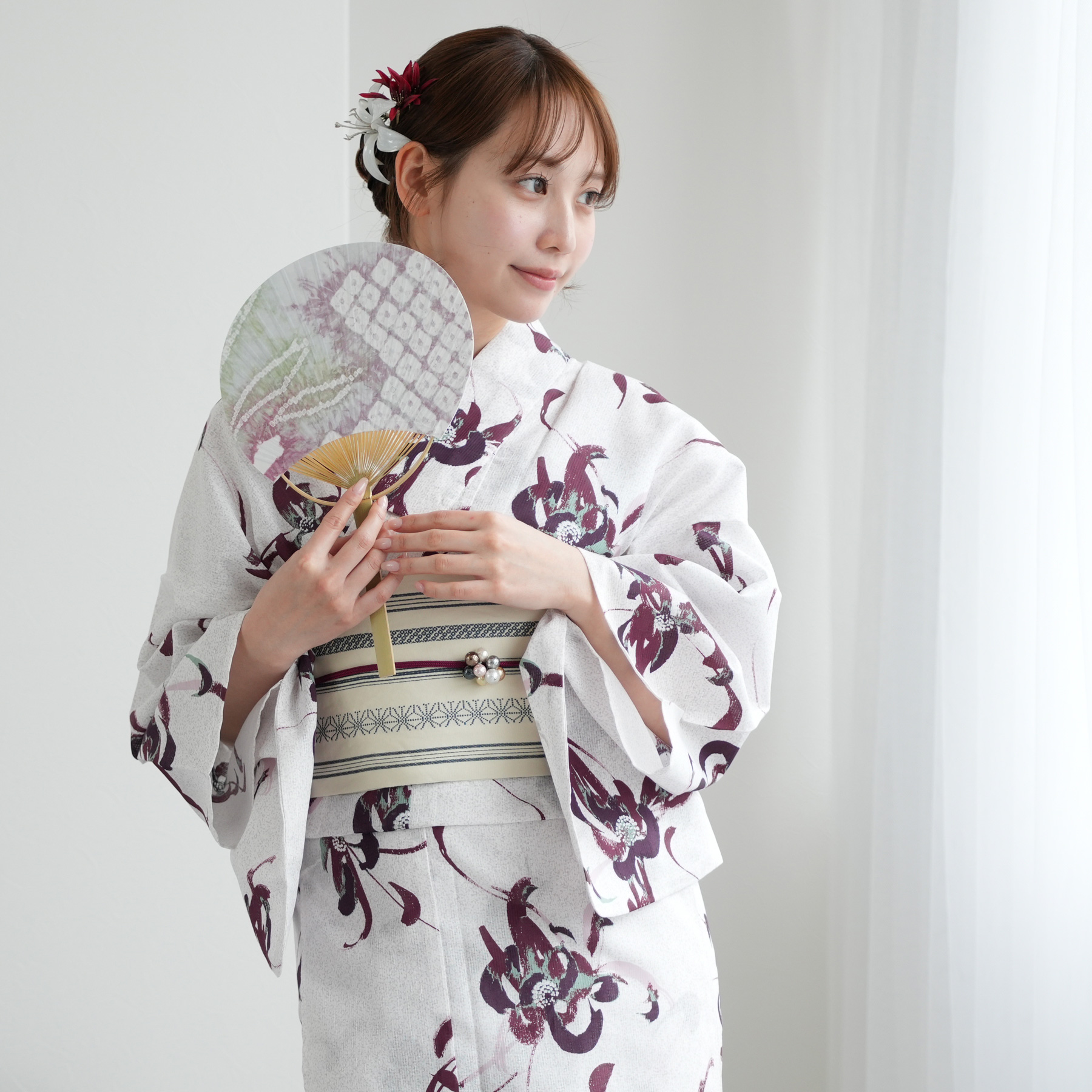 utatane 浴衣 レディース セット 高級変わり織 浴衣3点セット 赤