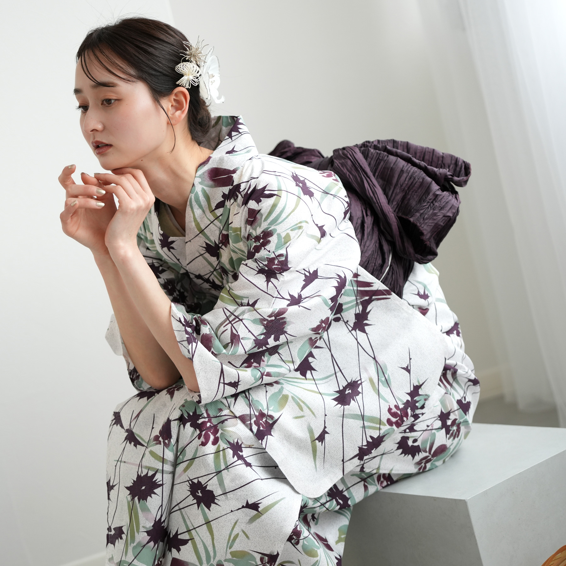[青鉄線花]浴衣単品　高級変わり織 kifkif×古今 浴衣 鉄線 （瑠璃色） 仕立て上がり 日本製