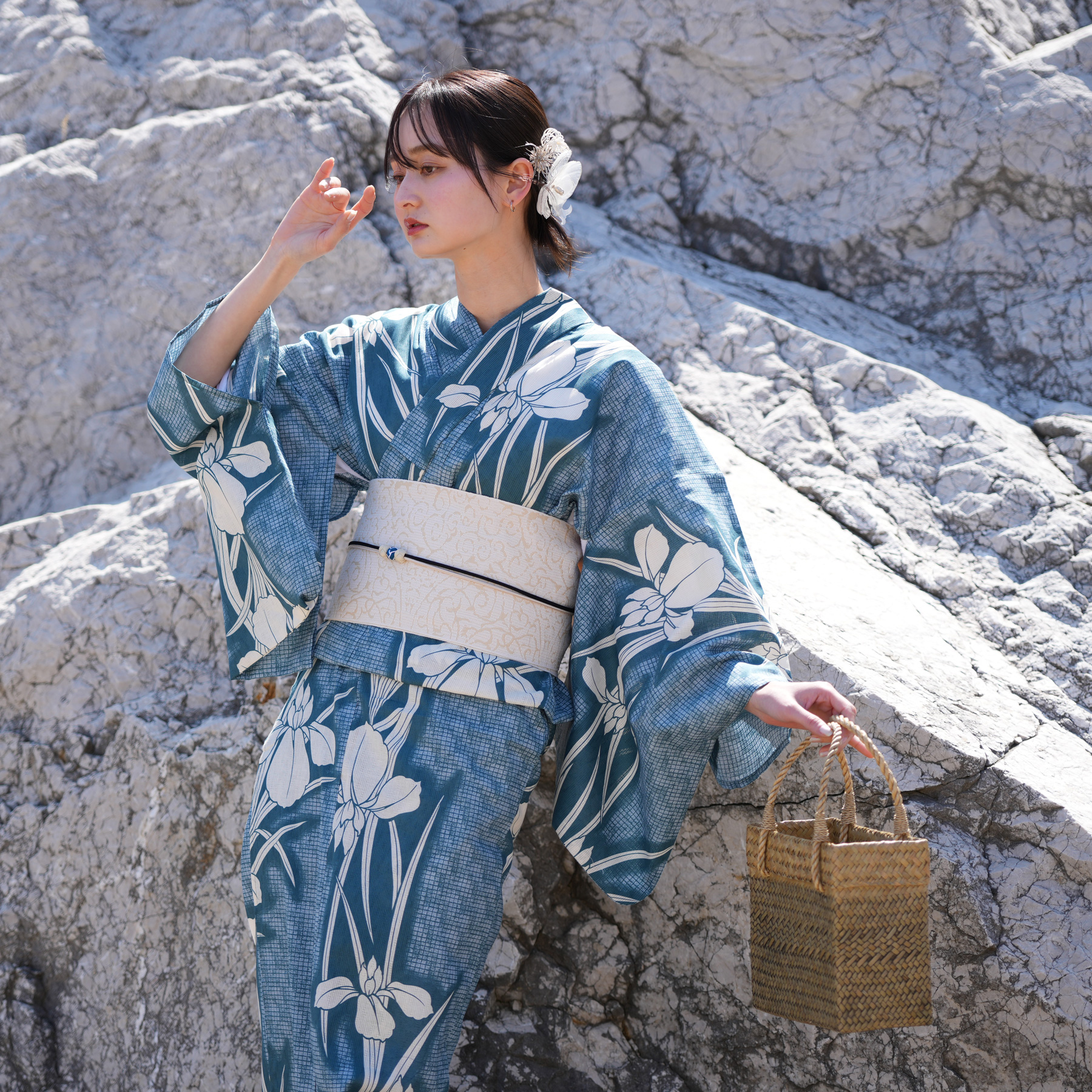 utatane 高級変わり織 浴衣3点セット 鈍青の七宝染め分け utatane｜utatane 高級変わり織 浴衣3点セット 鈍青の七宝