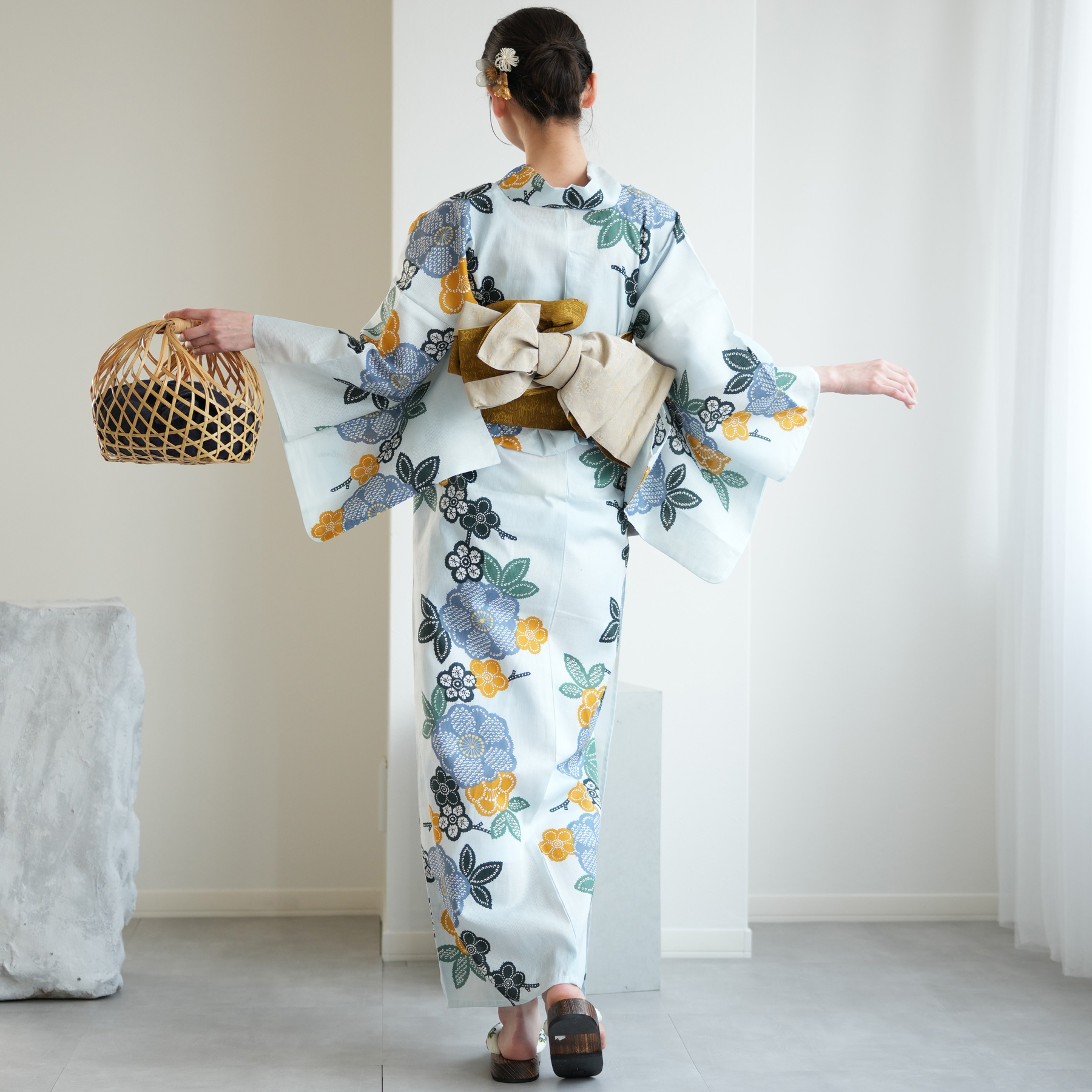 utatane 浴衣のみ utatane｜utatane 浴衣3点セット 黒に錆茶の牡丹 3Lサイズ