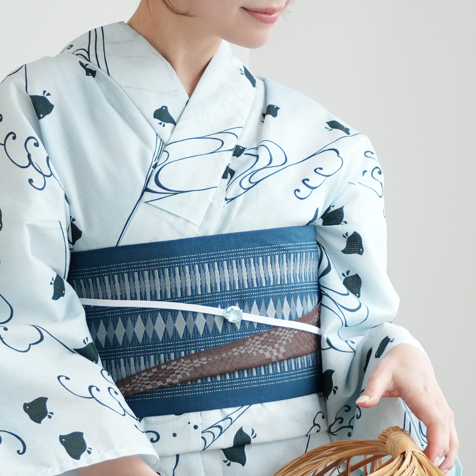 新品　utatane 浴衣セット　帯　ブルー　水色　青 utatane 浴衣 セット レディース フリーサイズ 浴衣3点セット