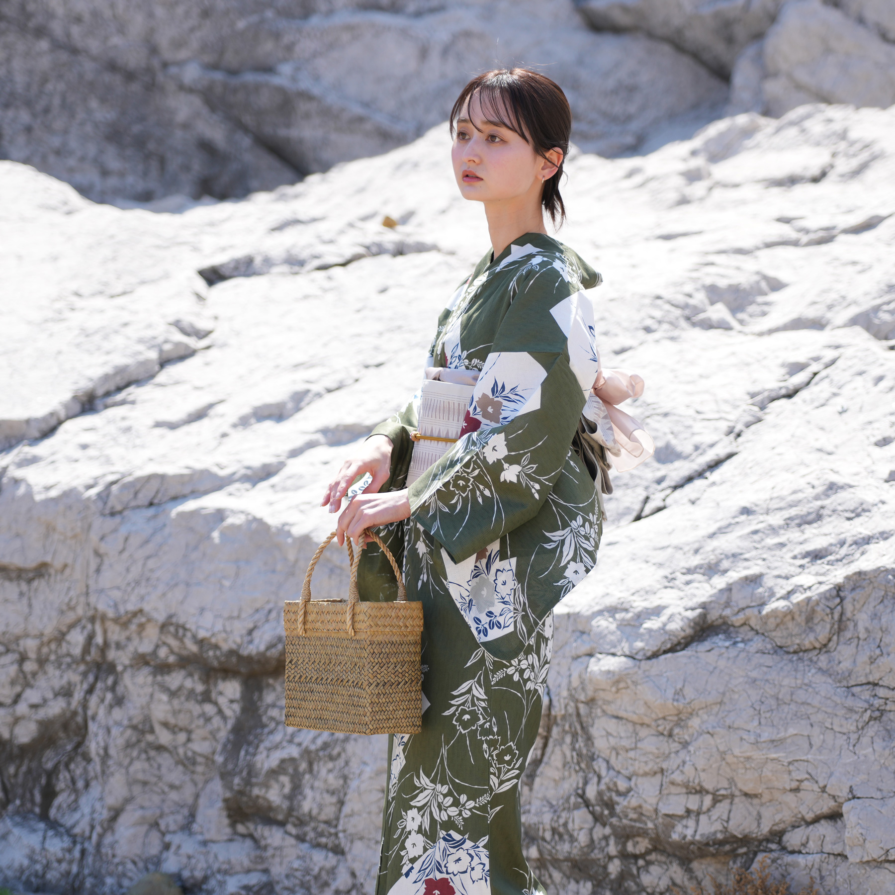 utatane 浴衣 レディース セット 高級変わり織 浴衣3点セット グリーン