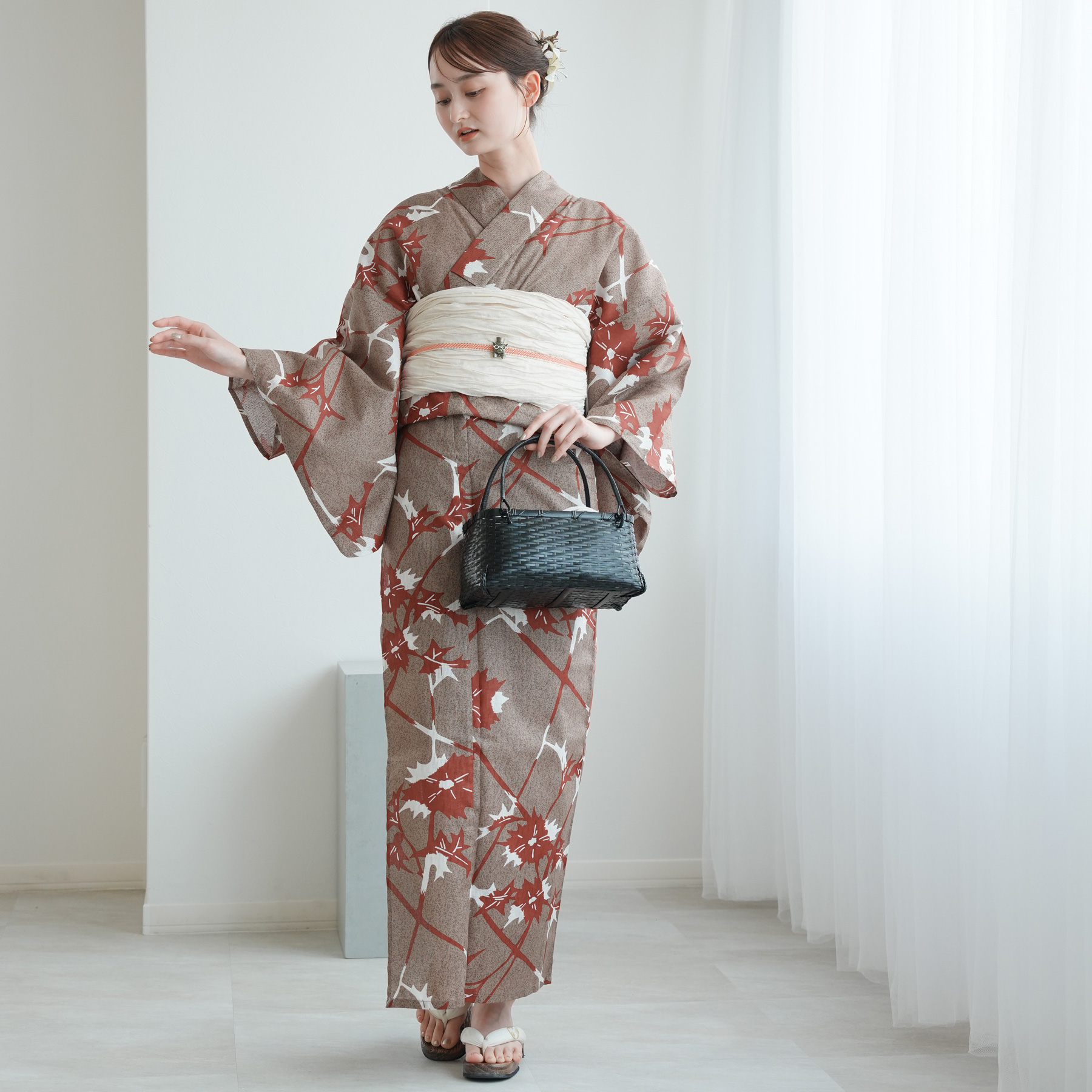新品高級浴衣☆気になった方はお早目に☆ utatane 浴衣 レディース セット 高級変わり織 浴衣3点セット 苔