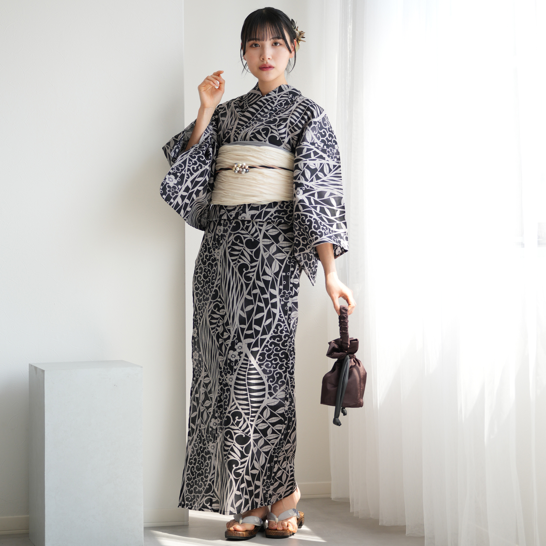 浴衣 レディース セット ニコアンティーク 高級変わり織 浴衣3点