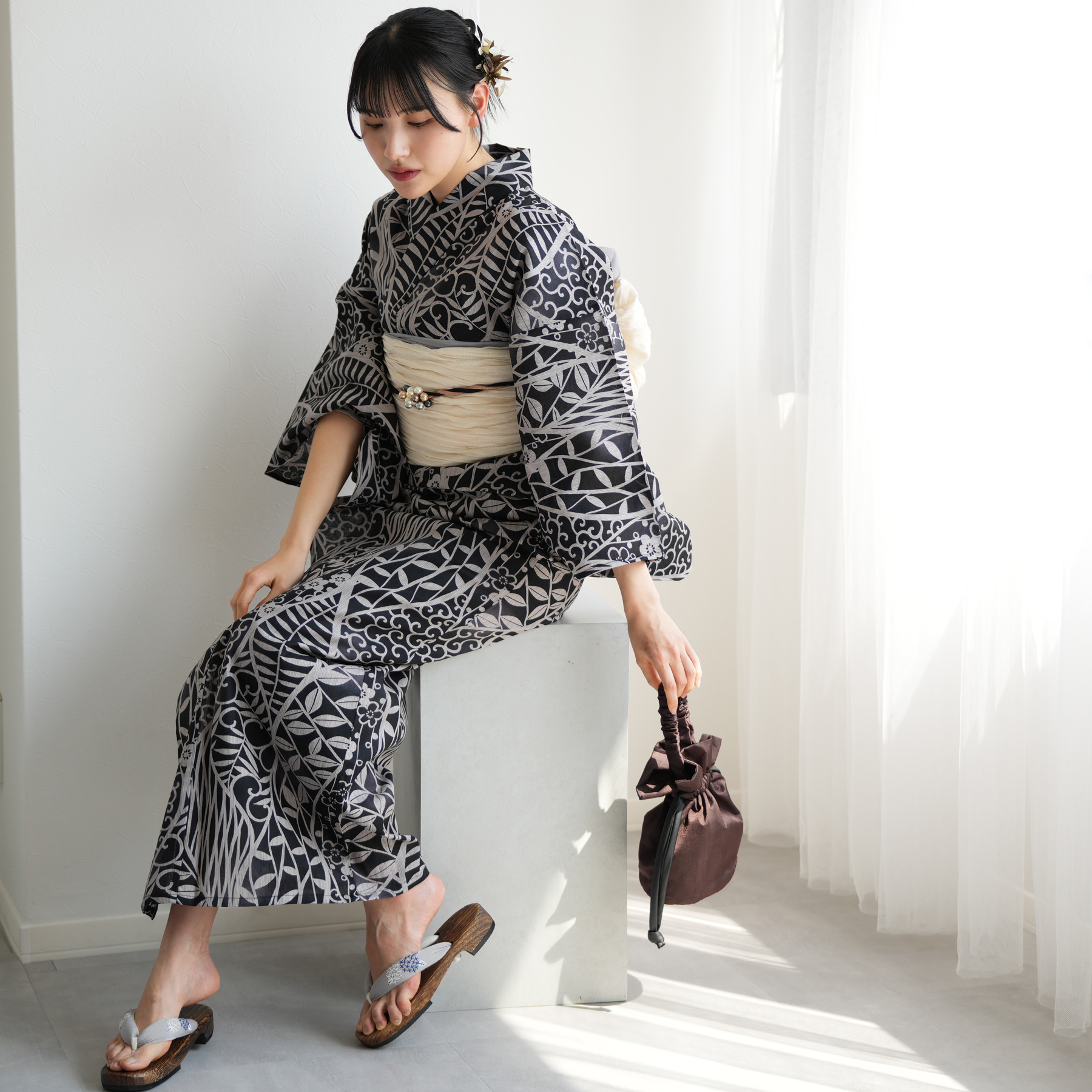 浴衣 レディース セット ニコアンティーク 高級変わり織 浴衣3点セット