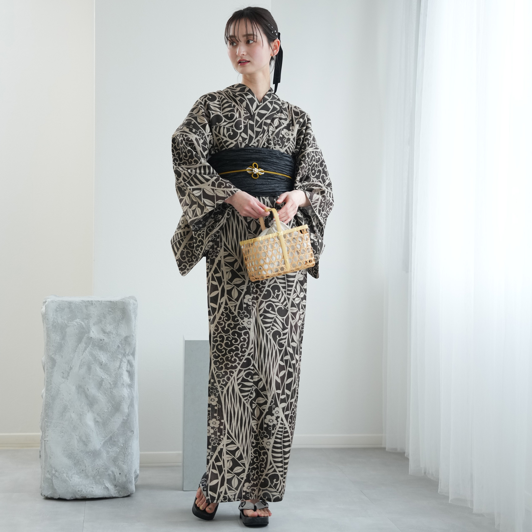 浴衣 レディース セット ニコアンティーク 高級変わり織 浴衣3点セット