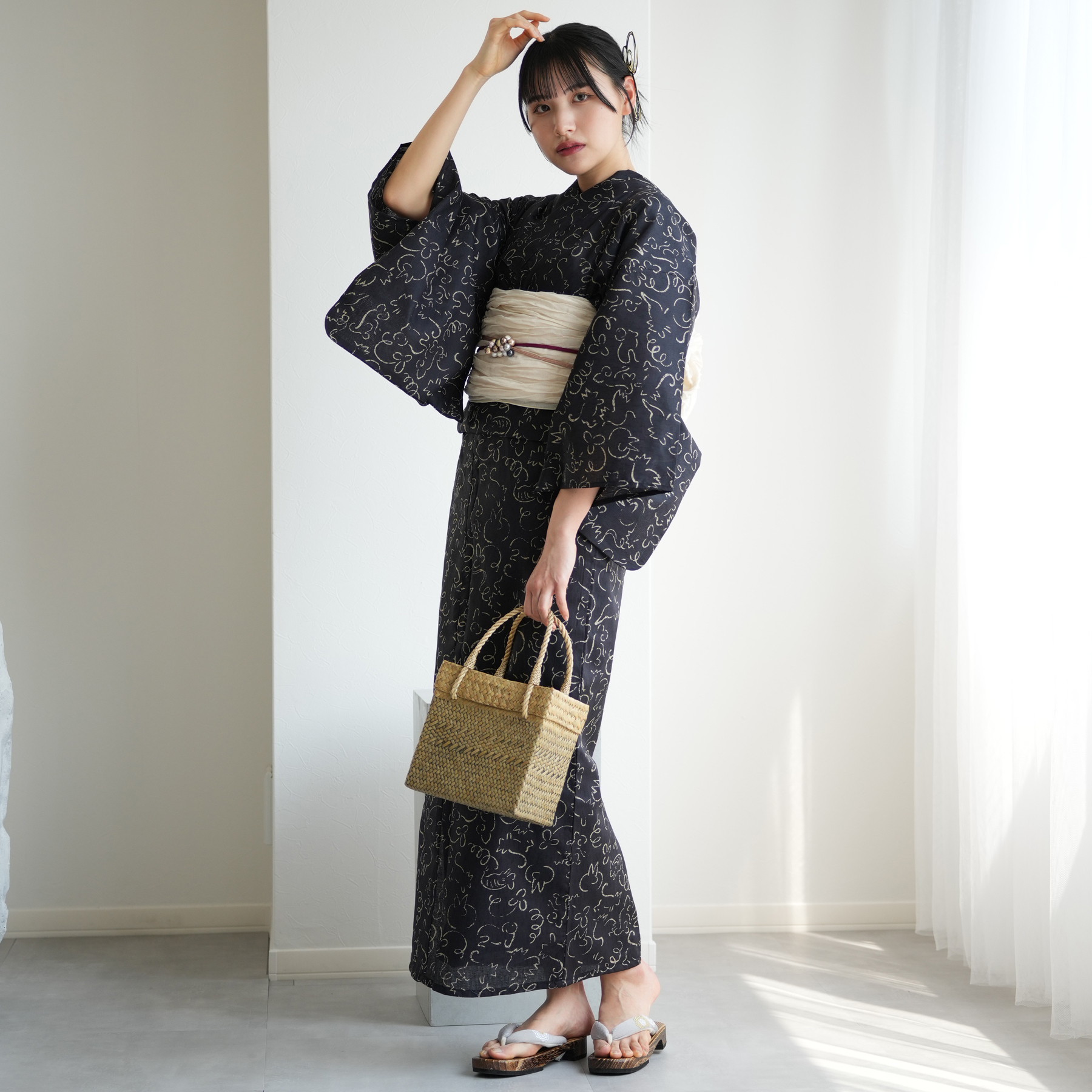 浴衣 セット レディース ニコアンティーク 高級変わり織 浴衣3点セット