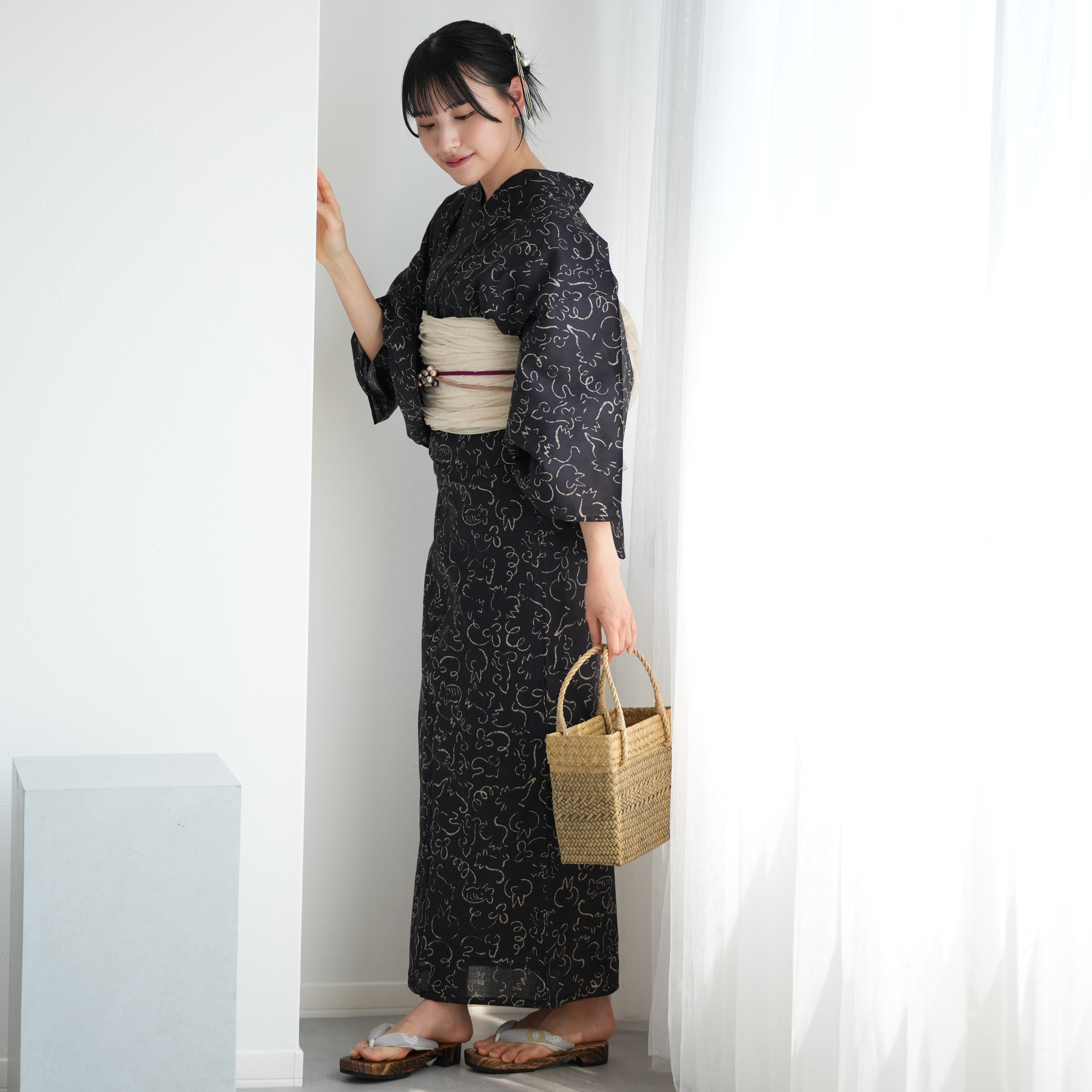 浴衣 セット レディース ニコアンティーク 高級変わり織 浴衣3点セット