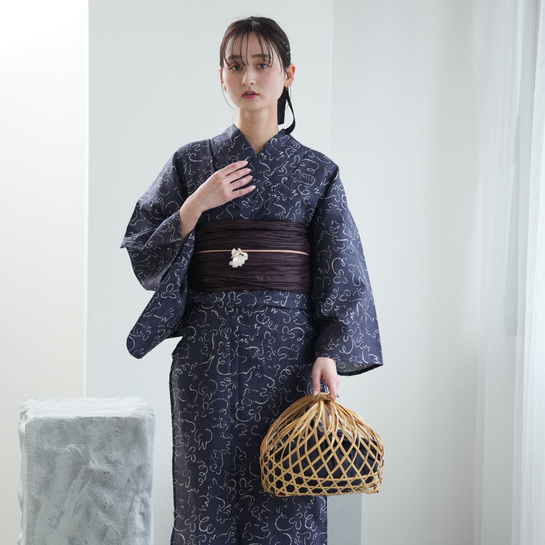 【未使用】浴衣（レディース）セット 浴衣 レディース セット ニコアンティーク 高級変わり織 浴衣3点