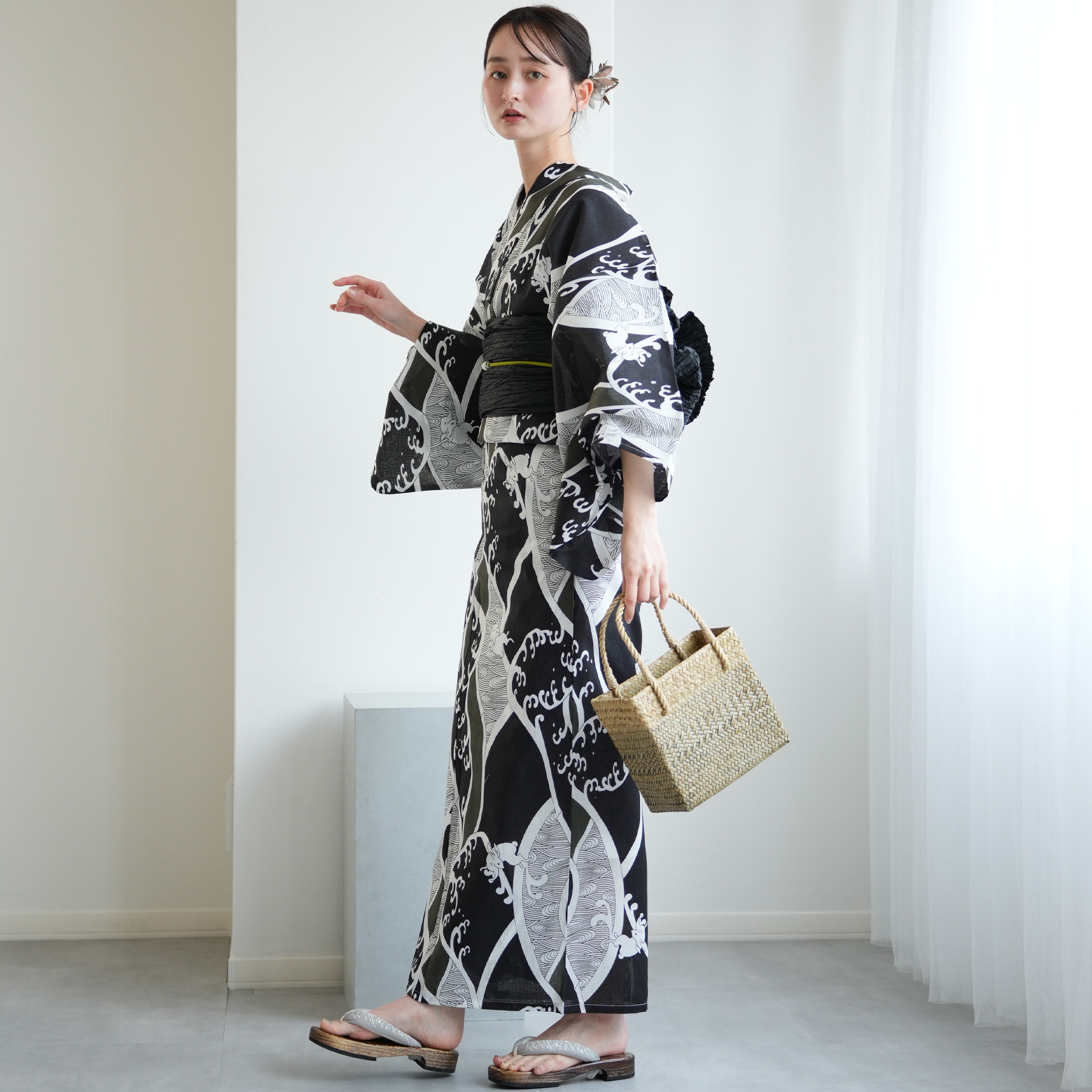 浴衣 レディース セット ニコアンティーク 高級変わり織 浴衣3点