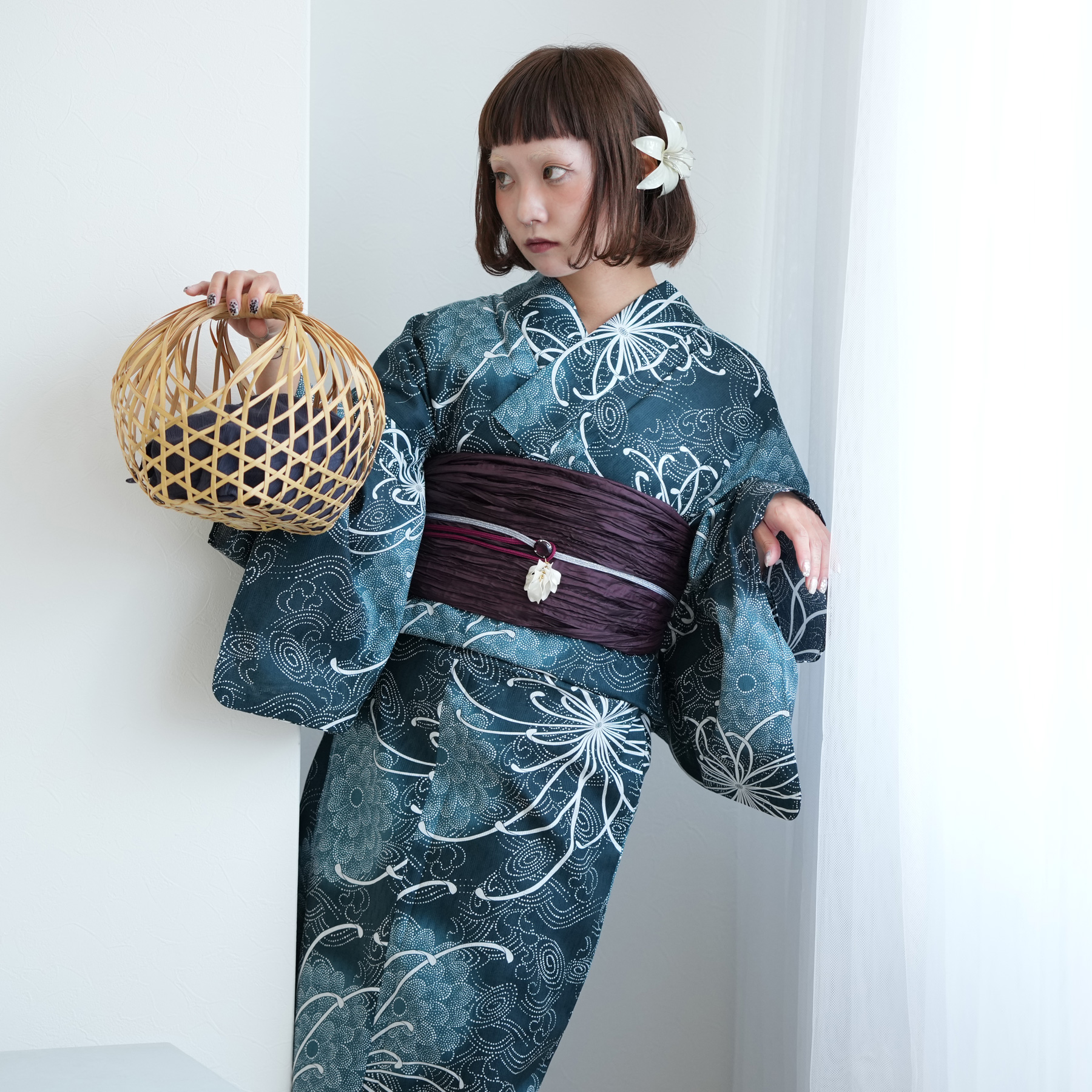 新品高級浴衣☆気になった方はお早目に☆ 浴衣 レディース セット ニコアンティーク 高級変わり織 浴衣3点